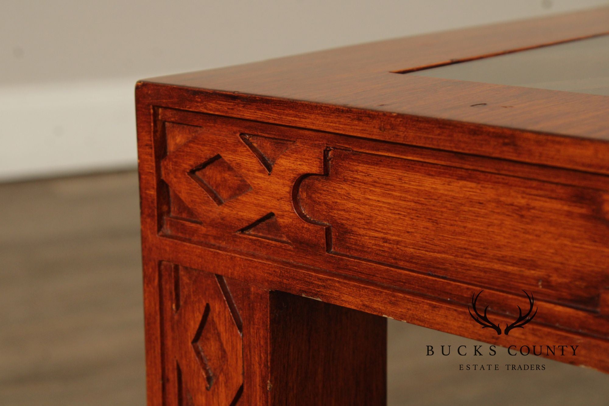 Chinese Chippendale Style Glass Top Coffee Table