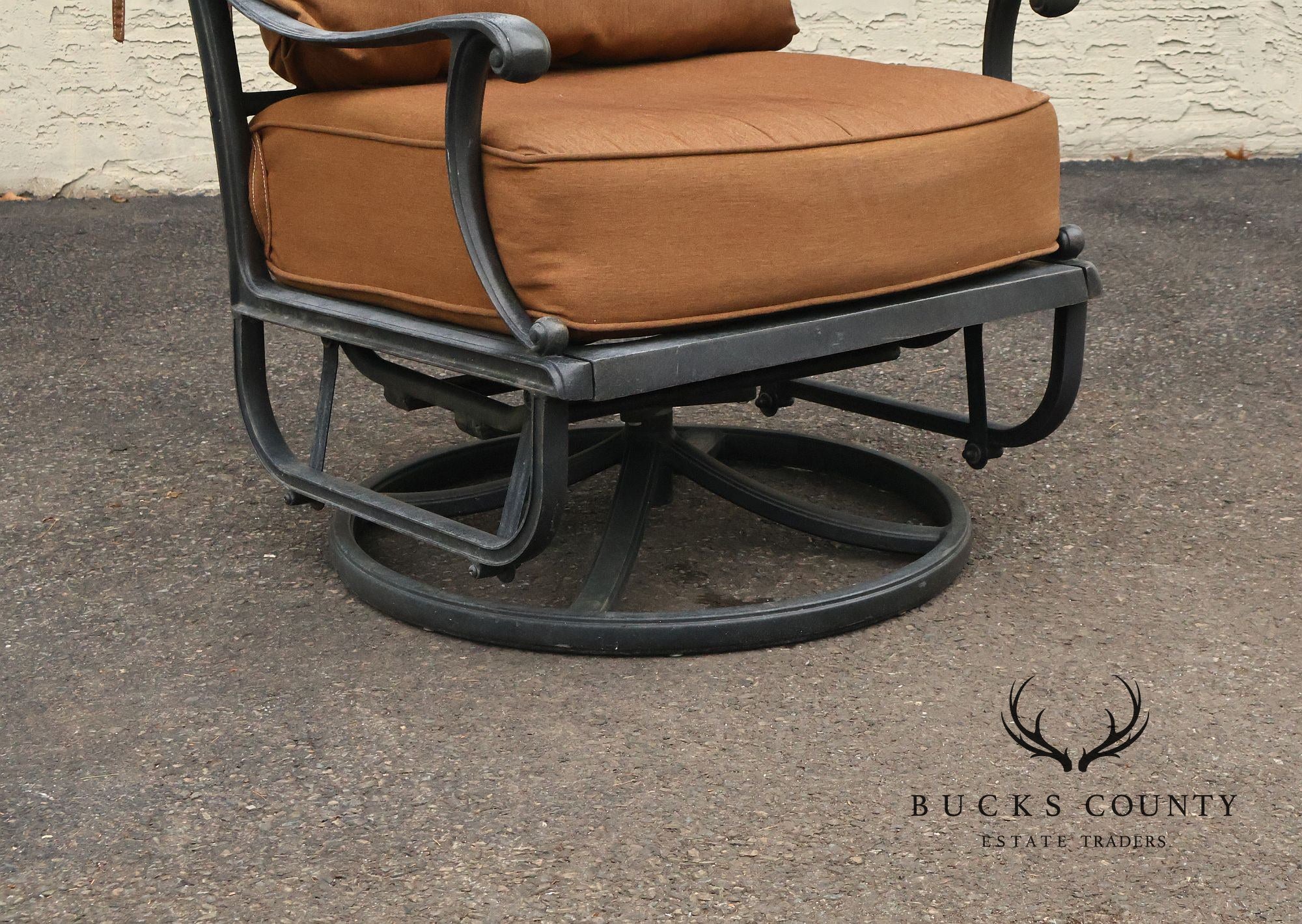 Cast Aluminum Pair Of Outdoor Swivel Lounge Chairs With Cushions