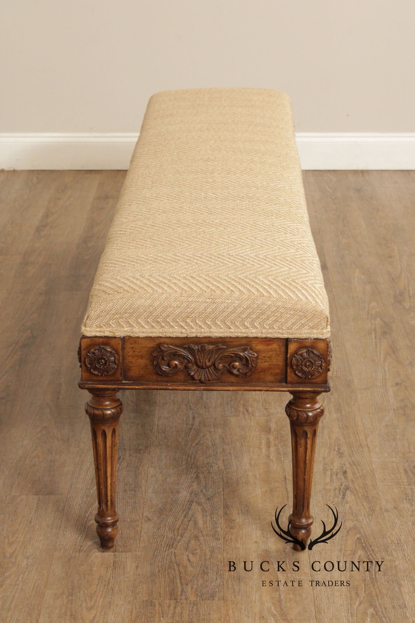 French Louis XVI Style Carved Frame Six Leg Window Bench