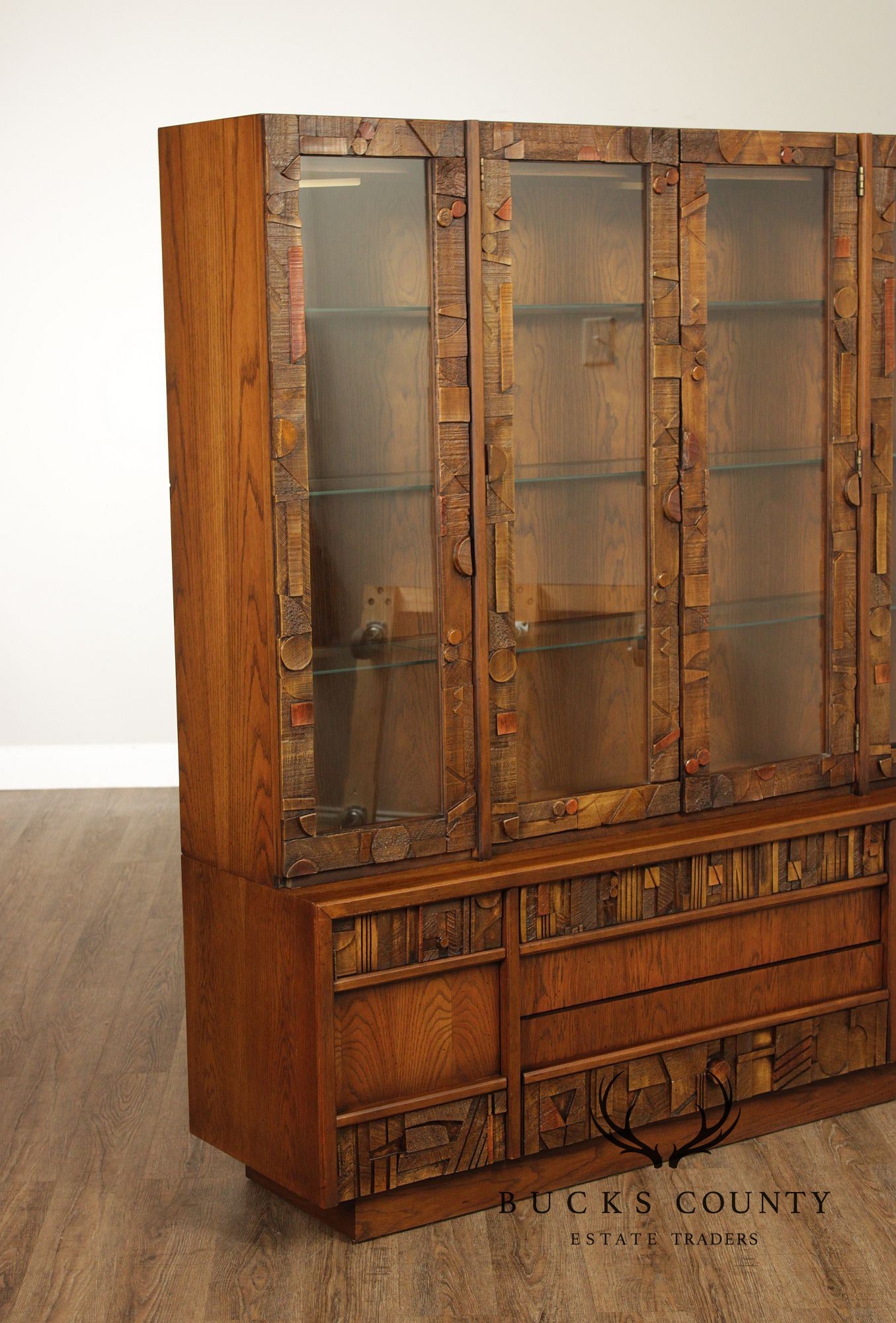 Lane 'Pueblo' Brutalist Oak China Cabinet