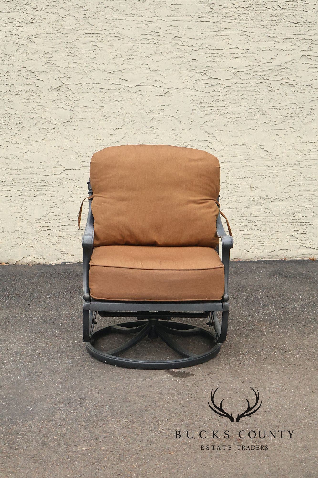 Cast Aluminum Pair Of Outdoor Swivel Lounge Chairs With Cushions
