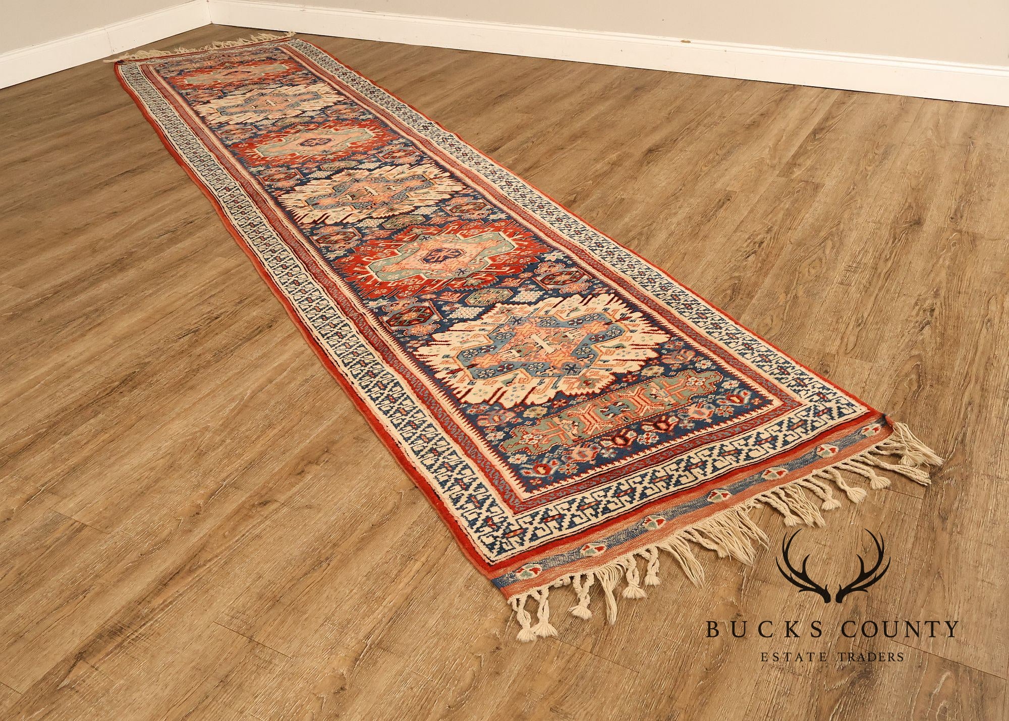 Vintage Hand Tied Wool Kazak Tribal Long Runner Rug