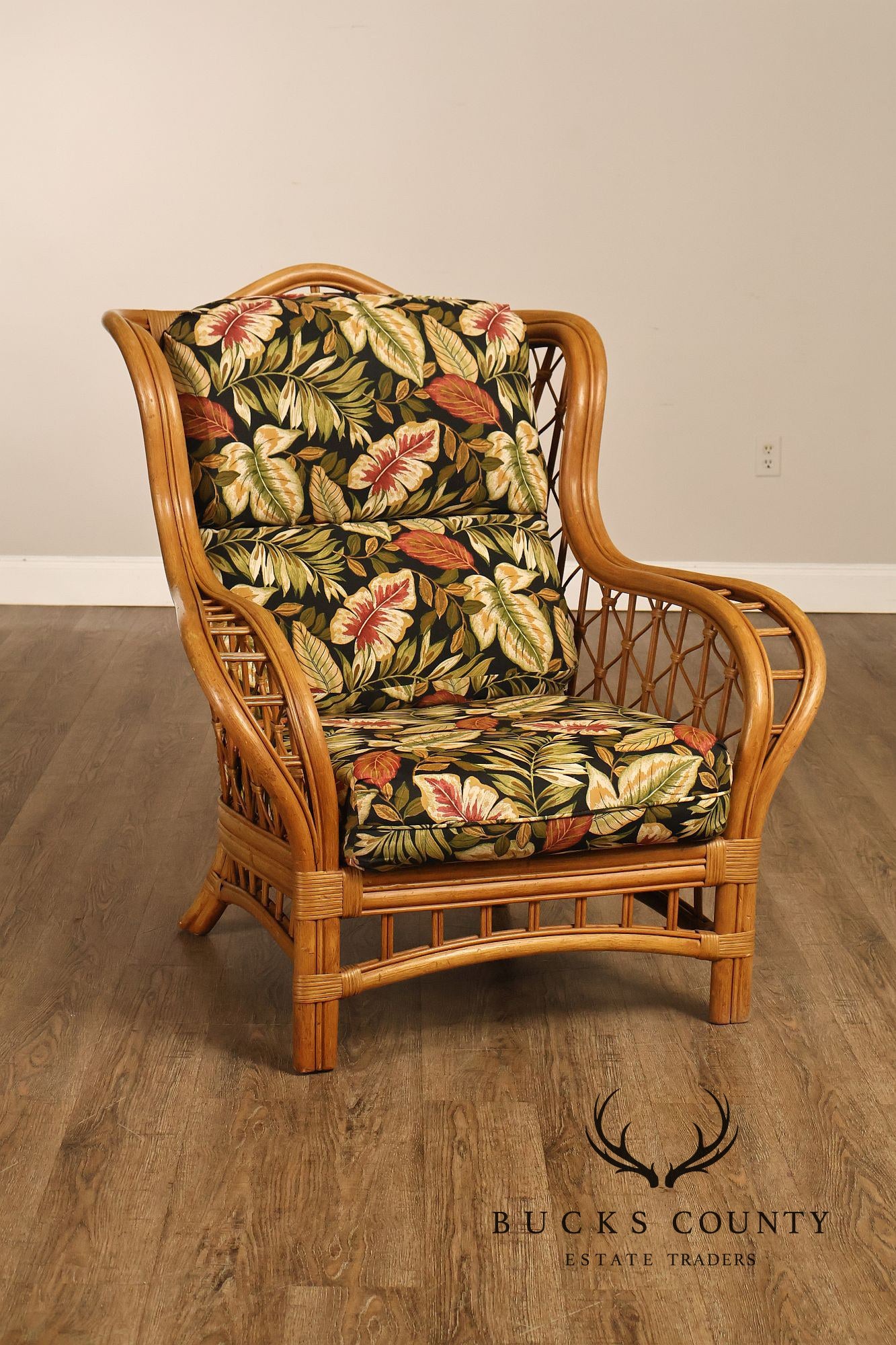 Lane Venture Wicker Lounge Chair With Tropical Upholstery