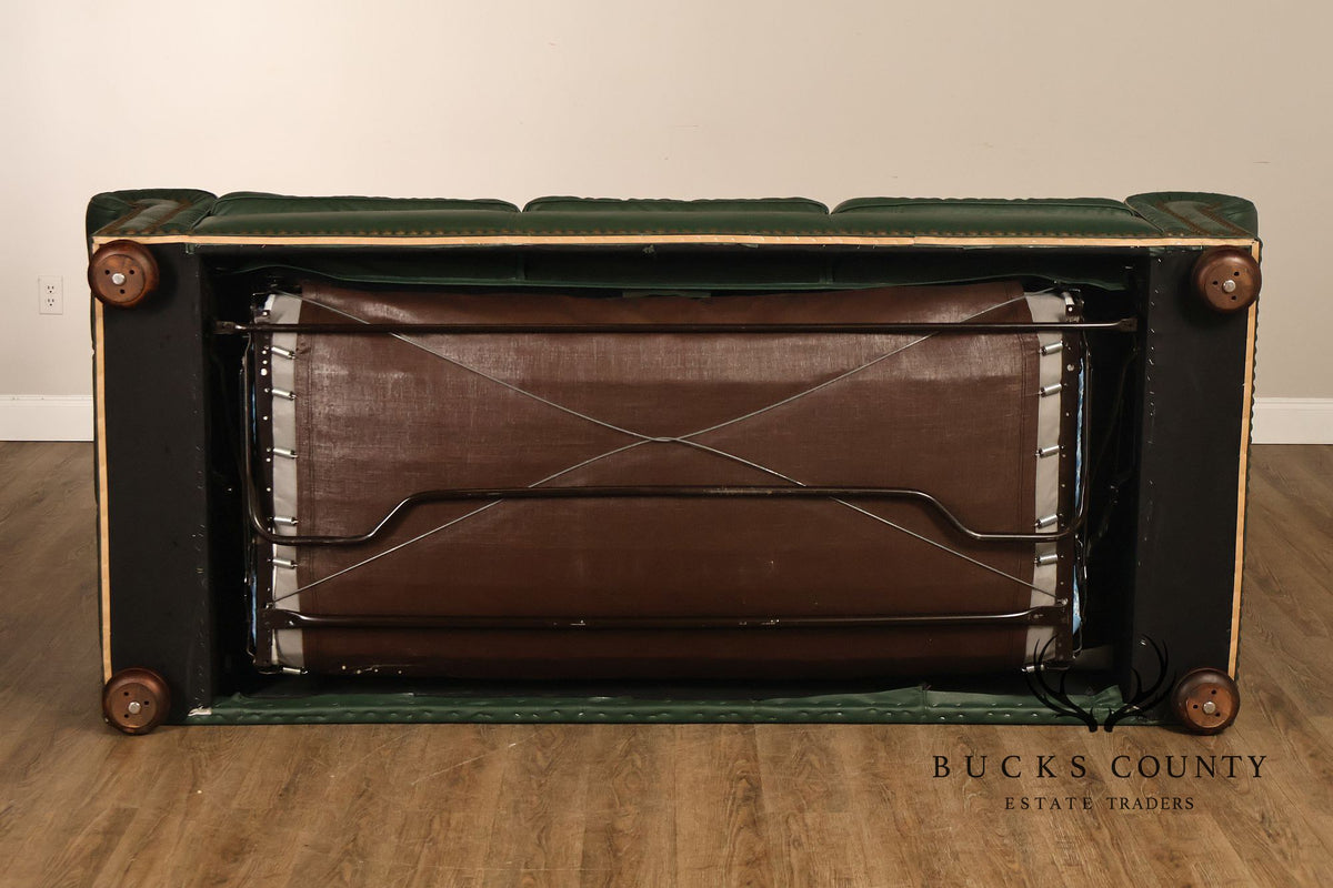 Green Leather Sleeper Sofa with Nailhead Trim