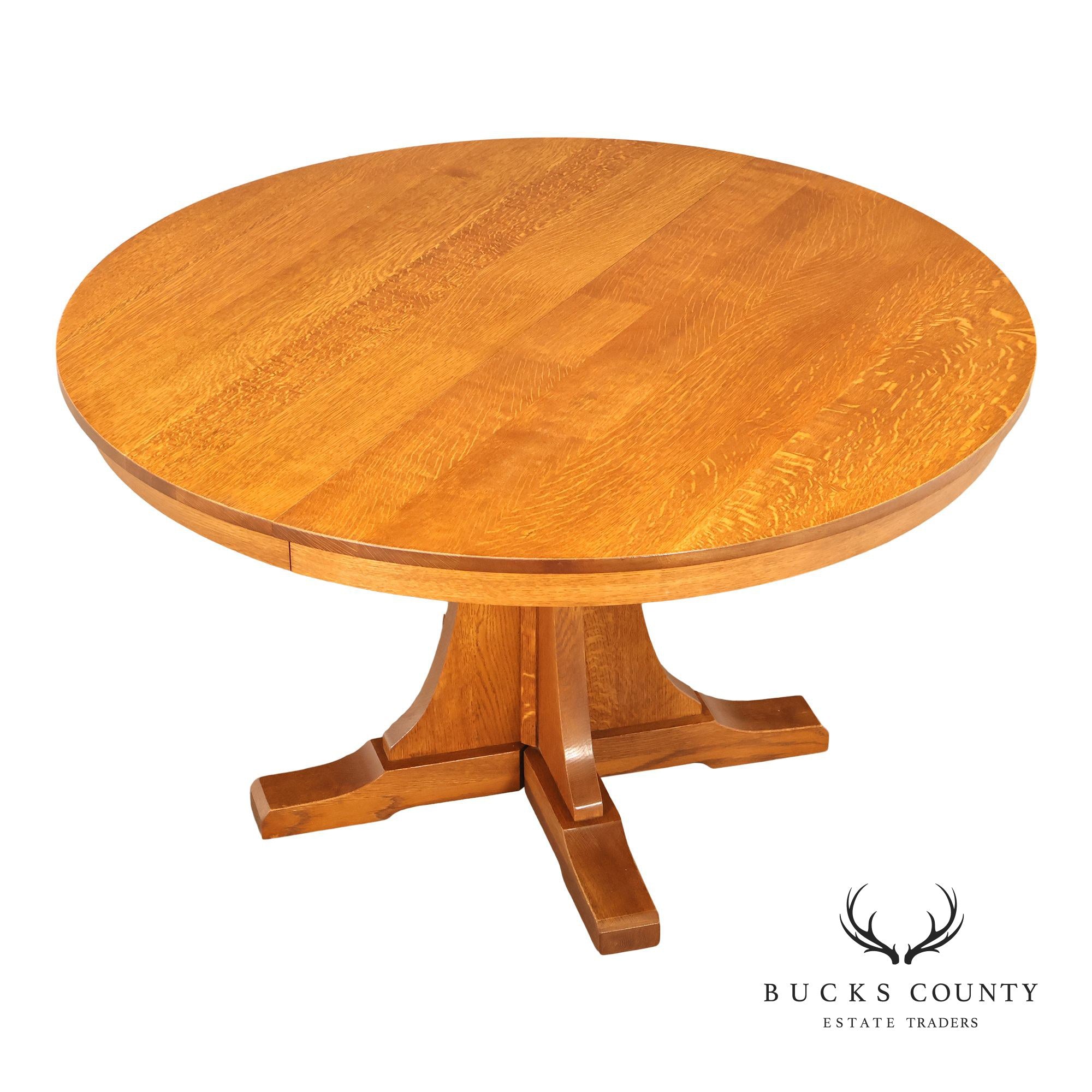 Stickley Mission Collection Round Oak Extension Dining Table With 3 Leaves In 35 Fayetteville Finish