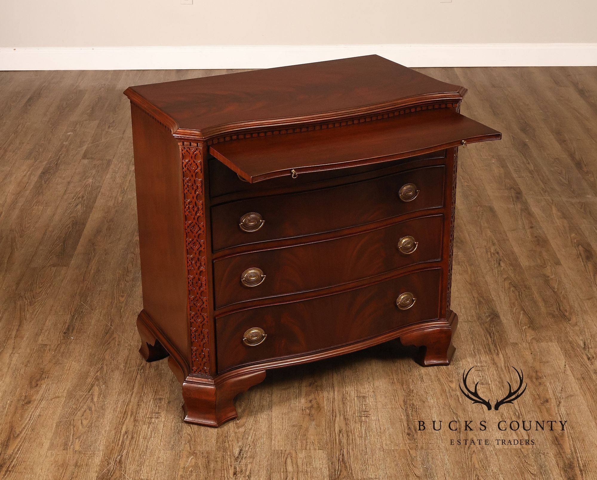 Maitland Smith Georgian Style Mahogany Carved Pair Of Mandolin Bachelors Chests