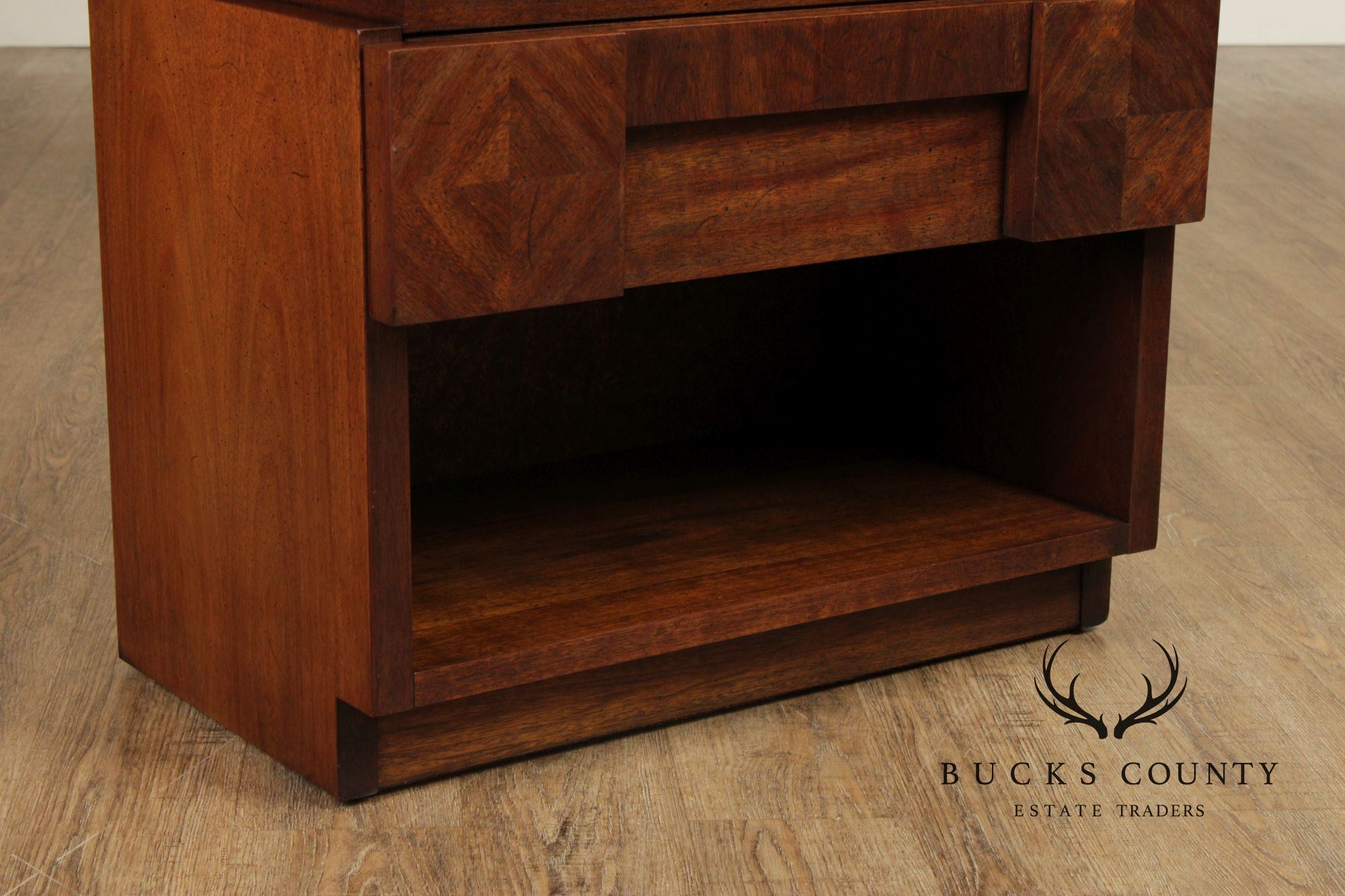 Lane Brutalist Pair of Walnut One-Drawer Nightstands