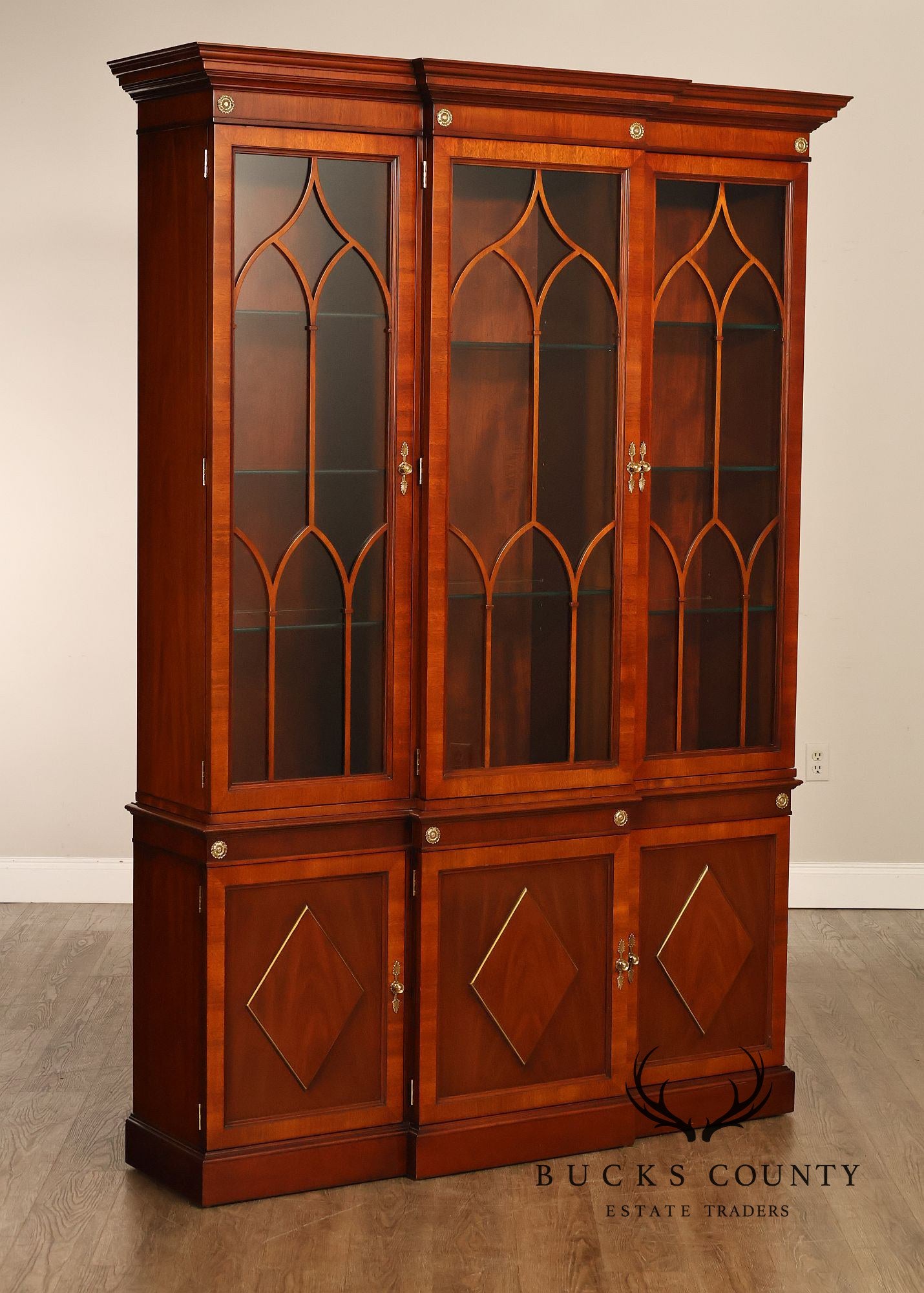 Kindel Neoclassical Style Mahogany Breakfront China Cabinet
