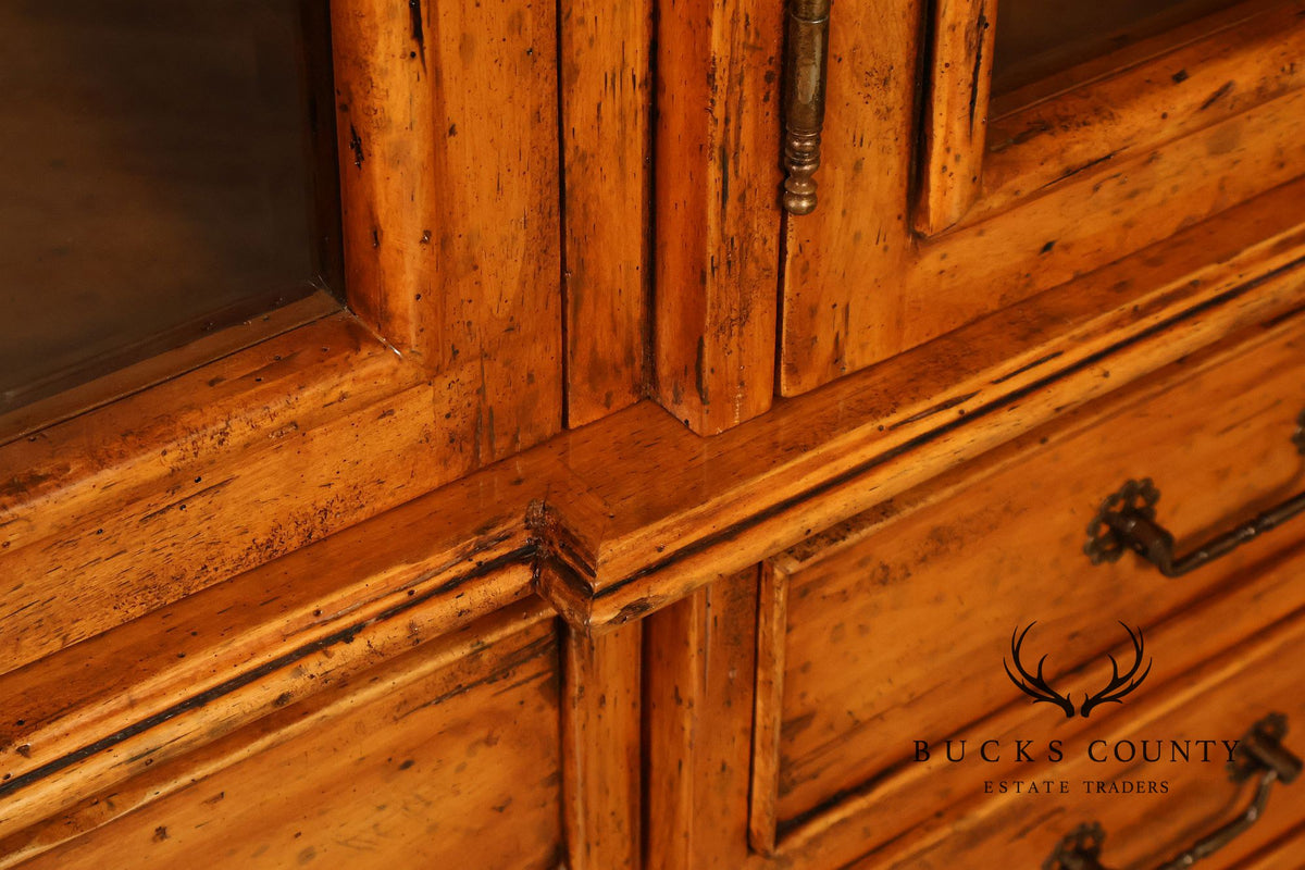 Guy Chaddock Large Rustic Pine Library Bookcase Breakfront With Glazed Doors And Drawers