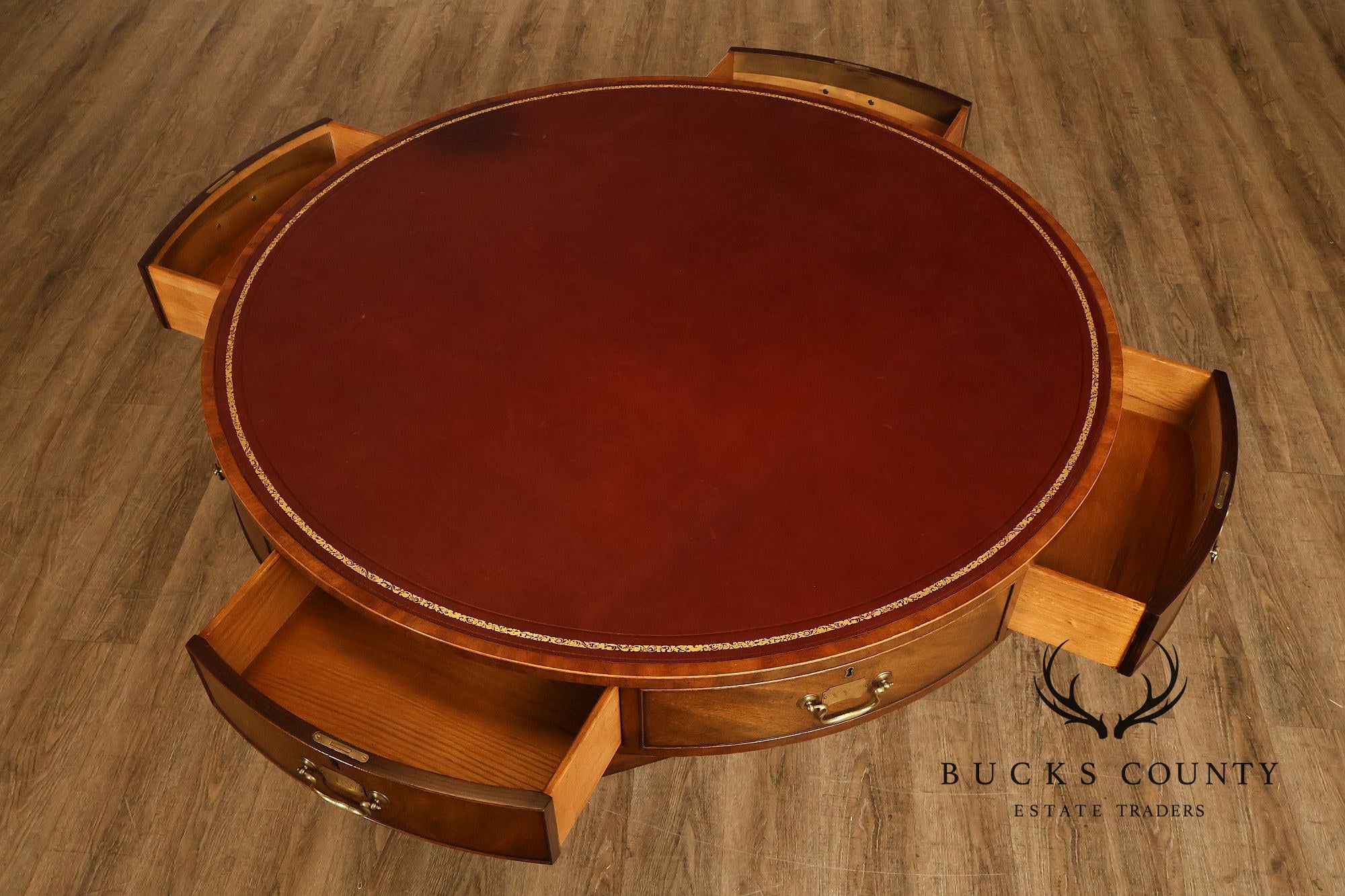 Kittinger Leather Top Round Rent Table With Drawers T295