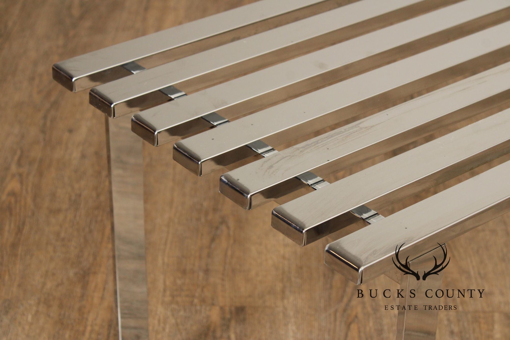 Design Institute of America Modern Slatted Chrome Bench