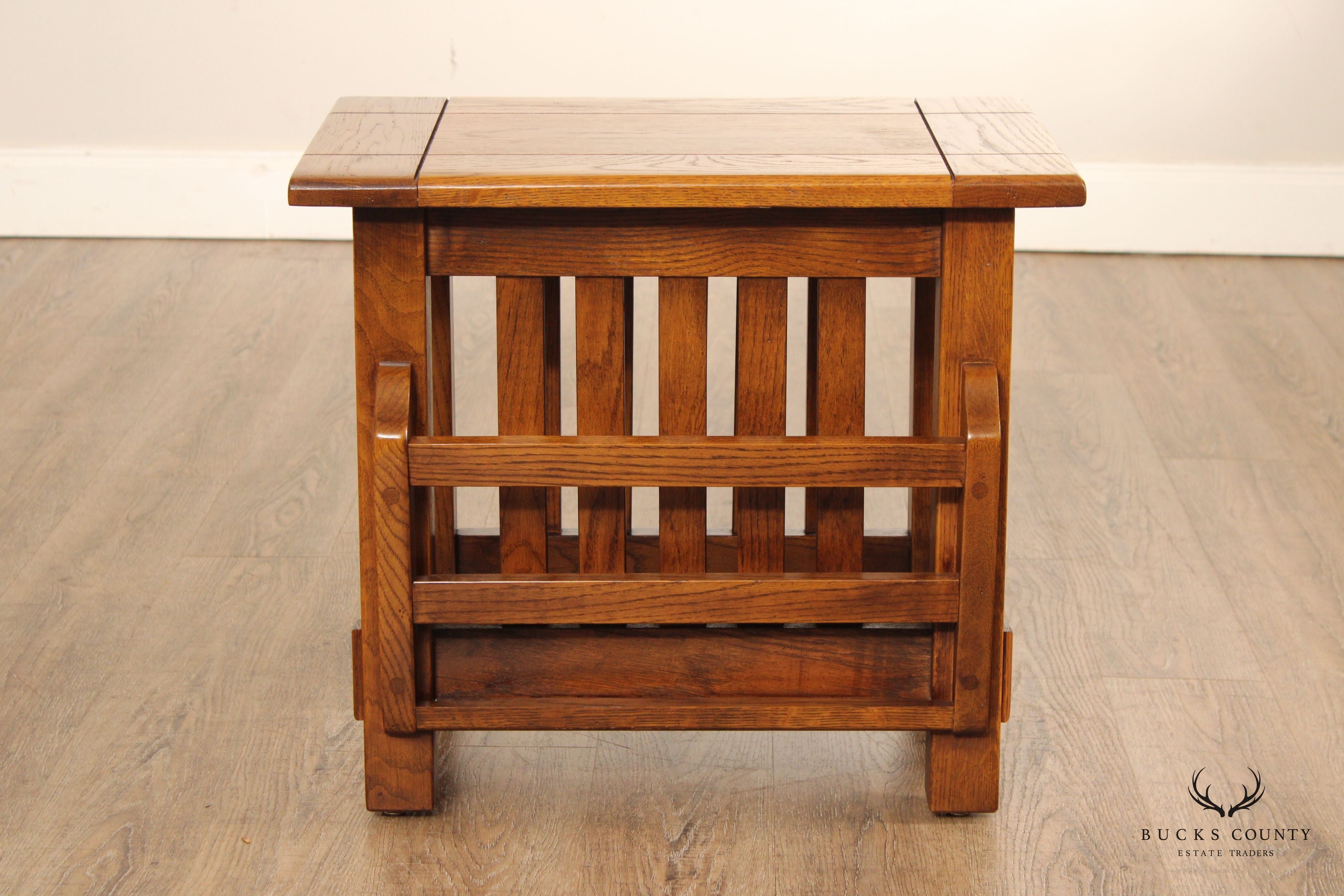 Arts & Crafts Style Oak Side Table and Magazine Rack