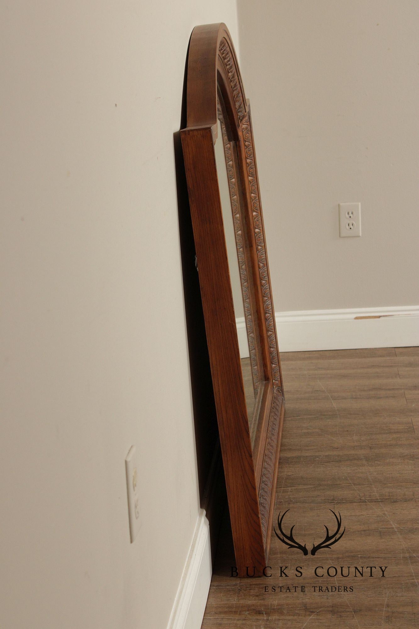 Tuscan Style Carved Oak Frame Arched Wall Mirror
