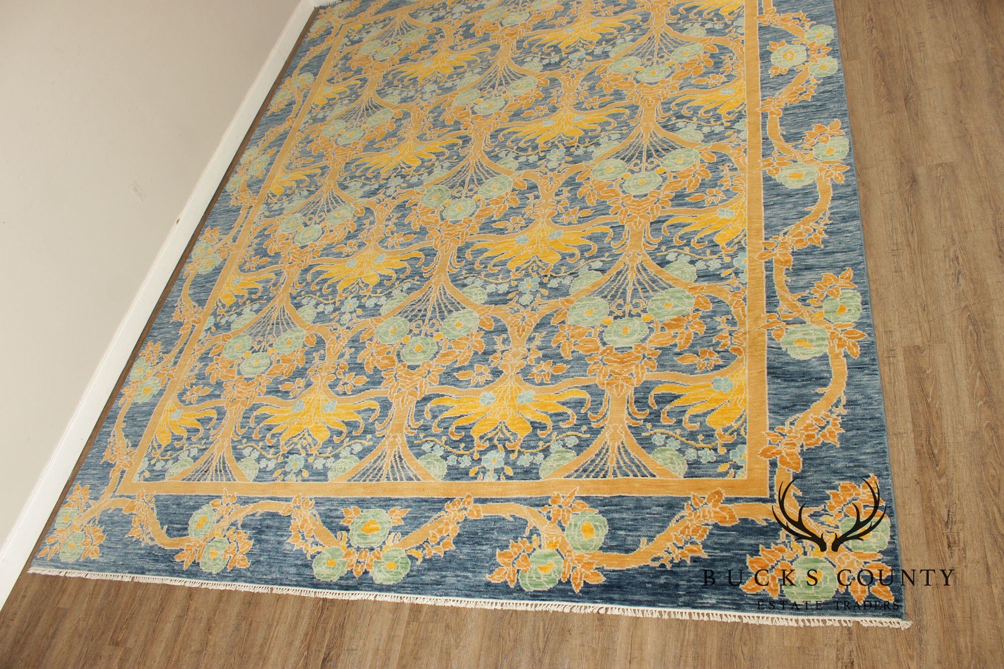 Golden Nile William Morris Style Large Blue And Gold Wool Area Rug