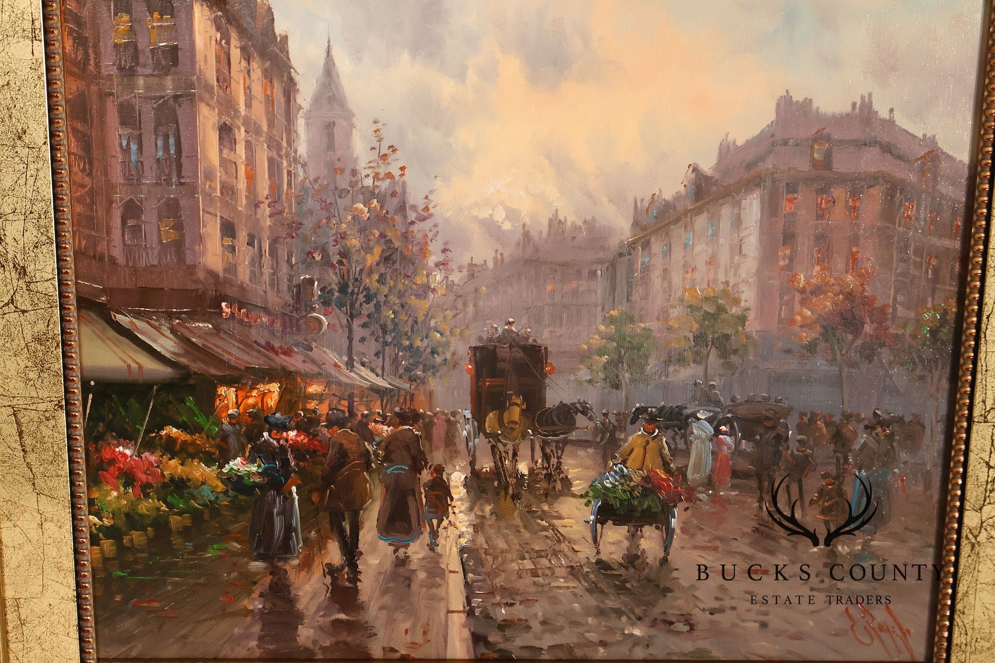 E. Payes Framed Parisian Street Scene Oil Painting