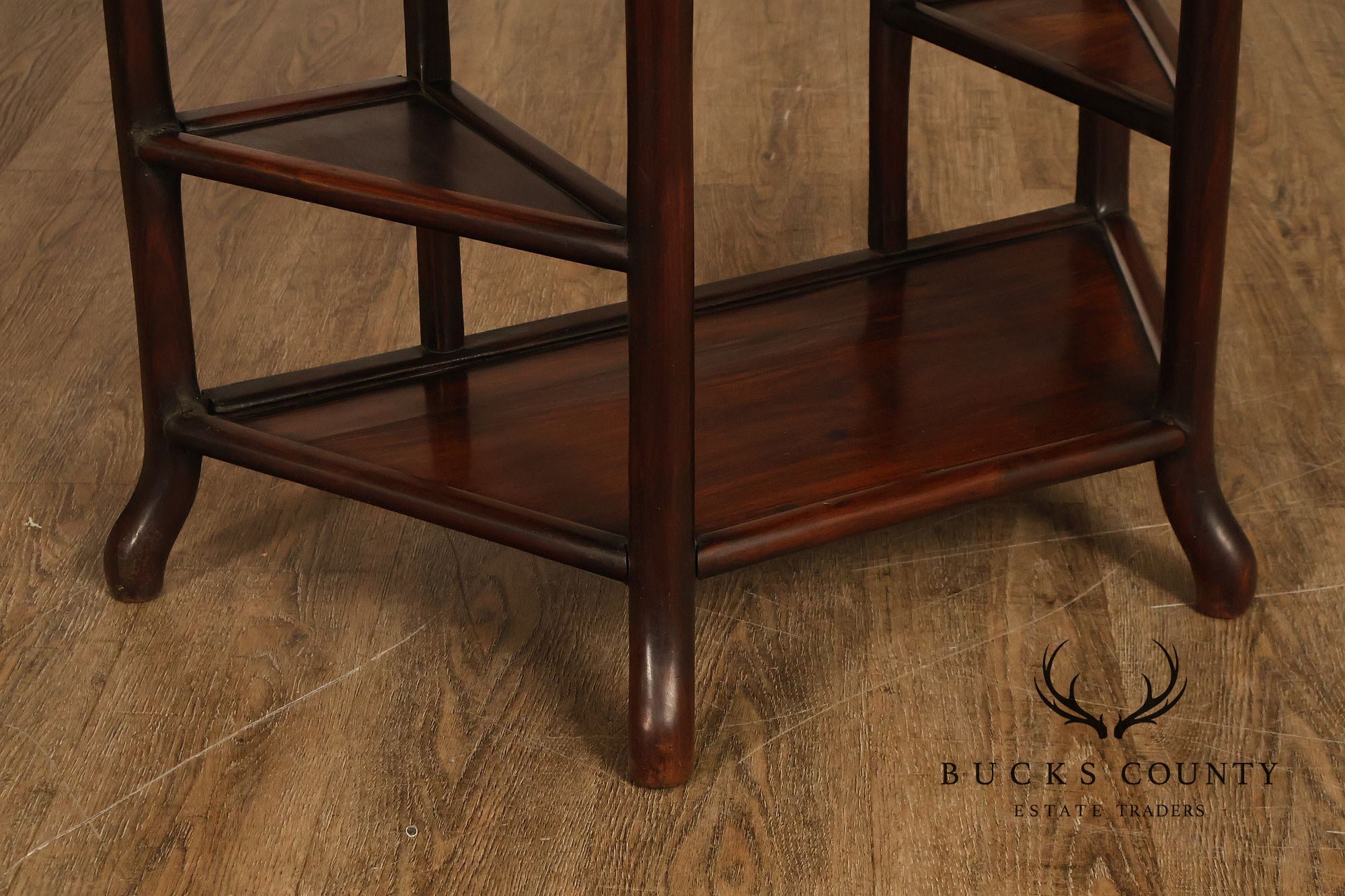 Asian Style Demilune Marble Top Side Table With Tiered Shelves