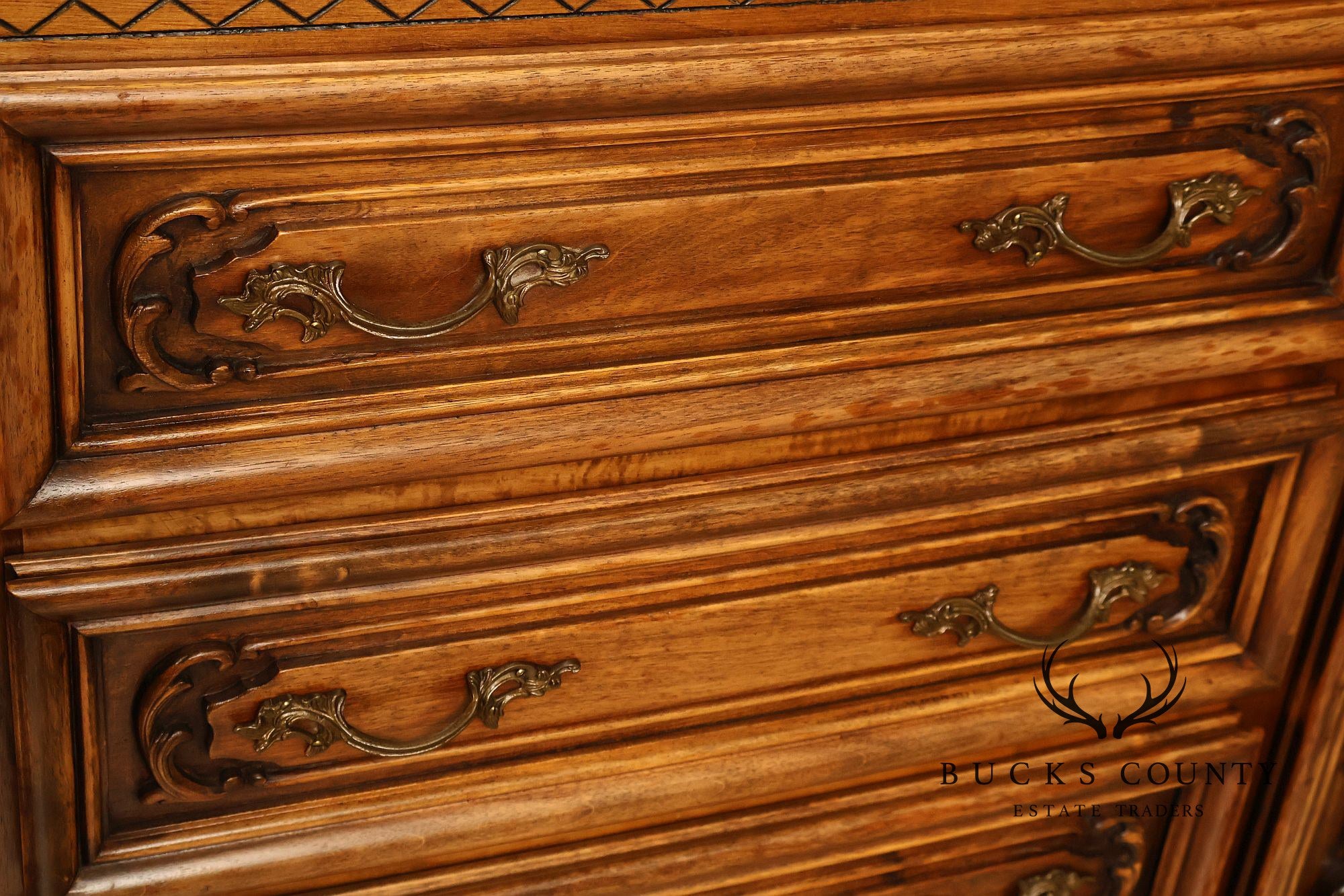 French Louis XV Style 106" Long Marble Top Walnut Sideboard