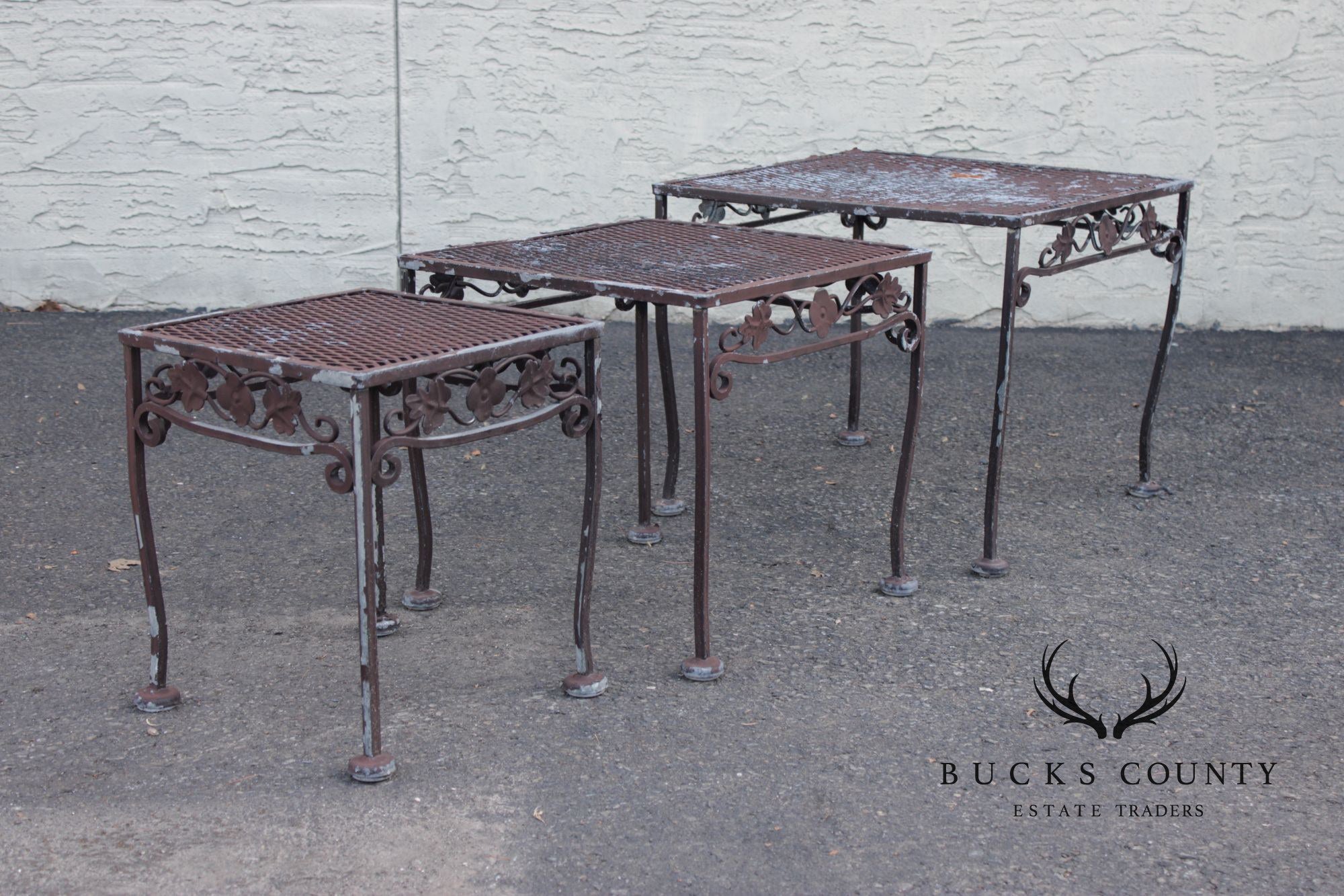 Vintage Set of Three Wrought Iron Outdoor Patio Nesting Tables