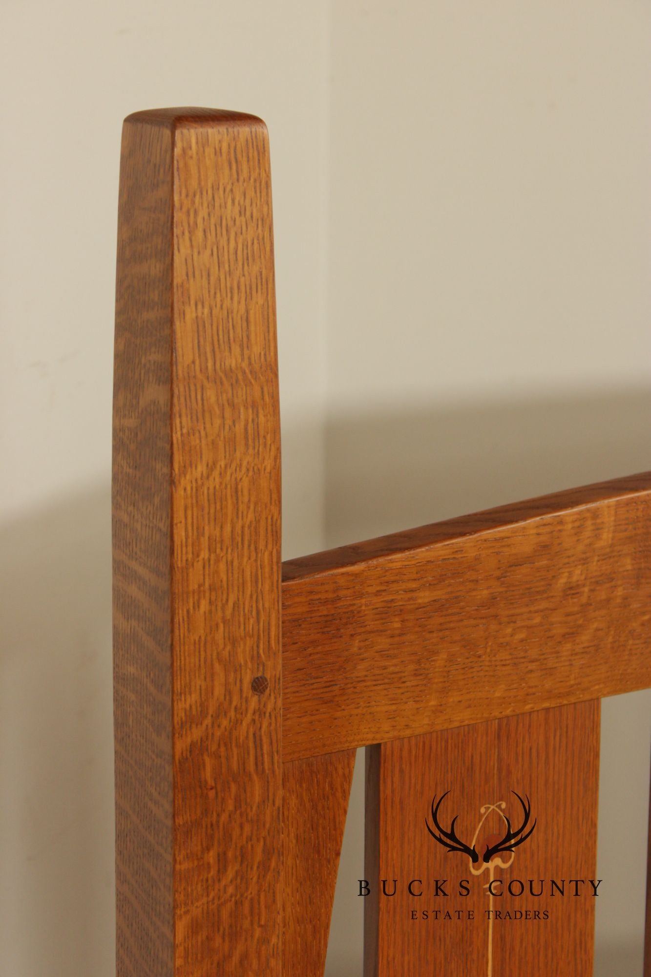 Stickley Mission Collection Harvey Ellis Inlaid Oak Queen Bed