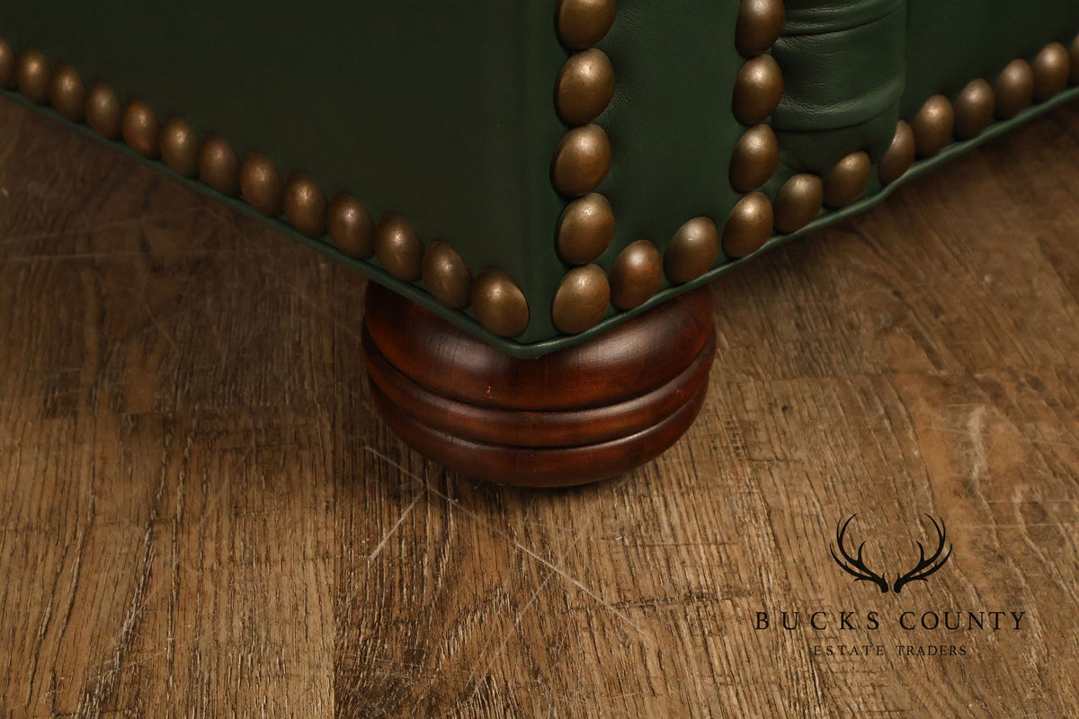 Green Leather Sleeper Sofa with Nailhead Trim