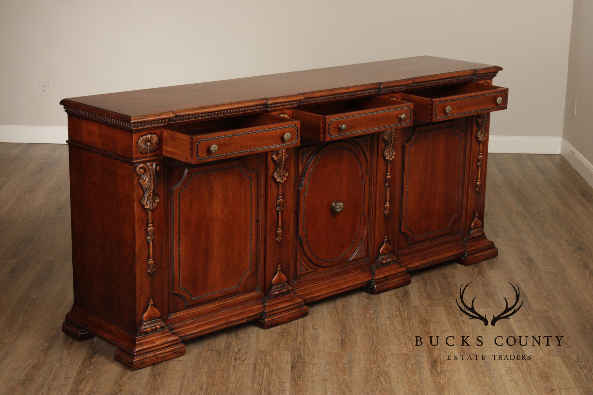 Francesco Molon XVI Century Style Walnut Carved Sideboard