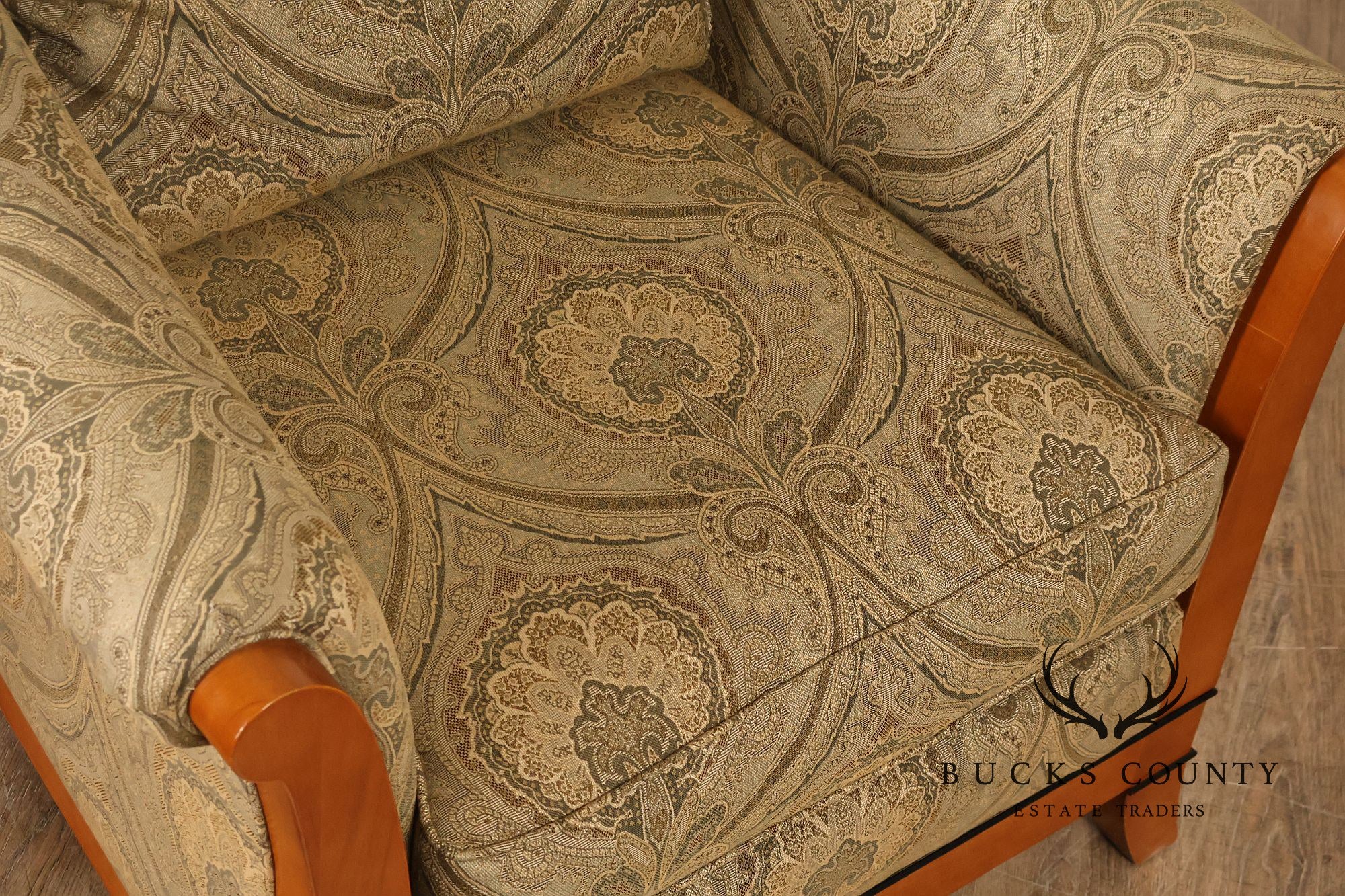 Sherrill Biedermeier Style Upholstered Armchair With Exposed Wood Frame