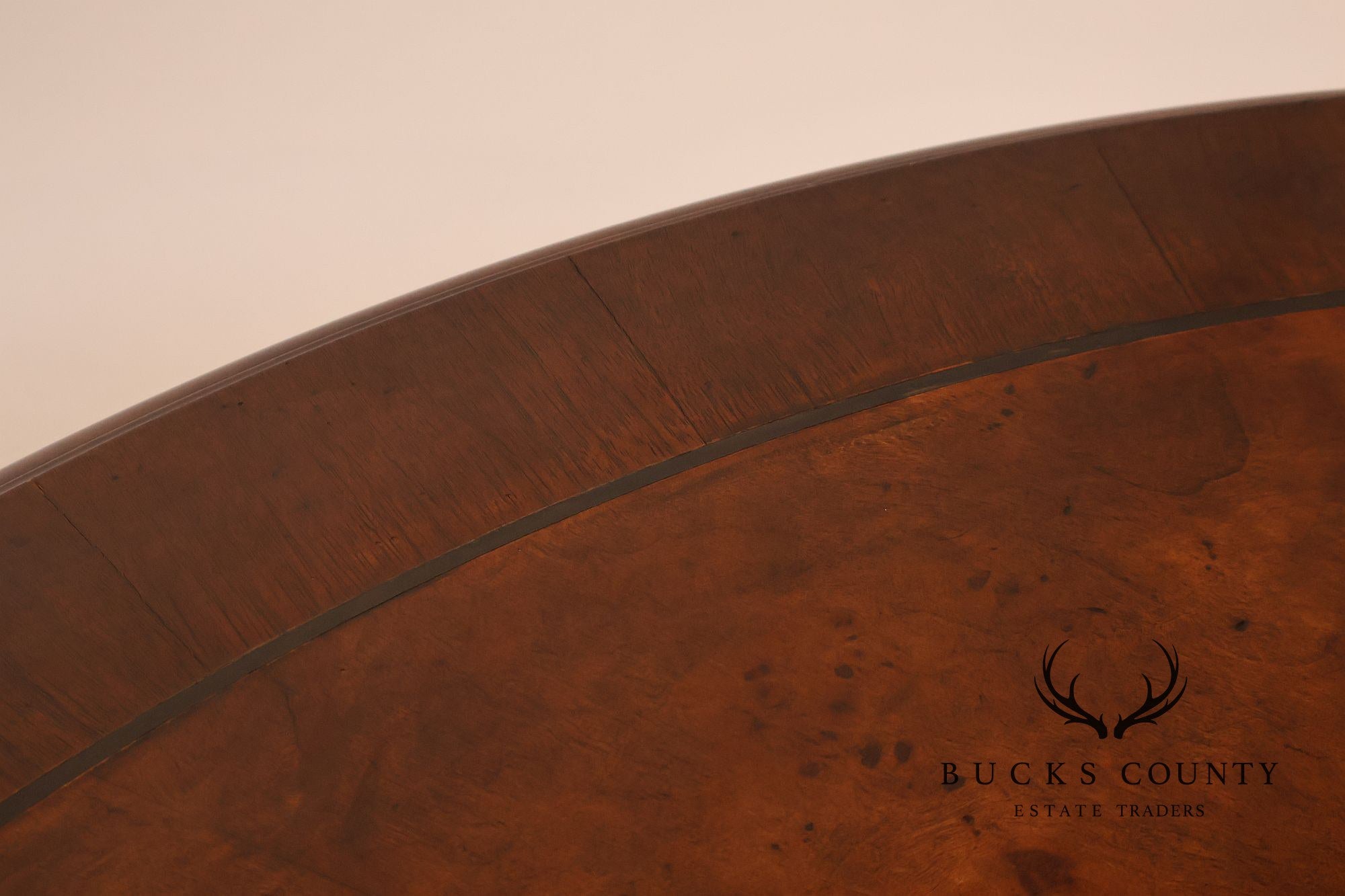 Dessin Fournir Banded Burlwood Large Double Pedestal Banquet Dining Table