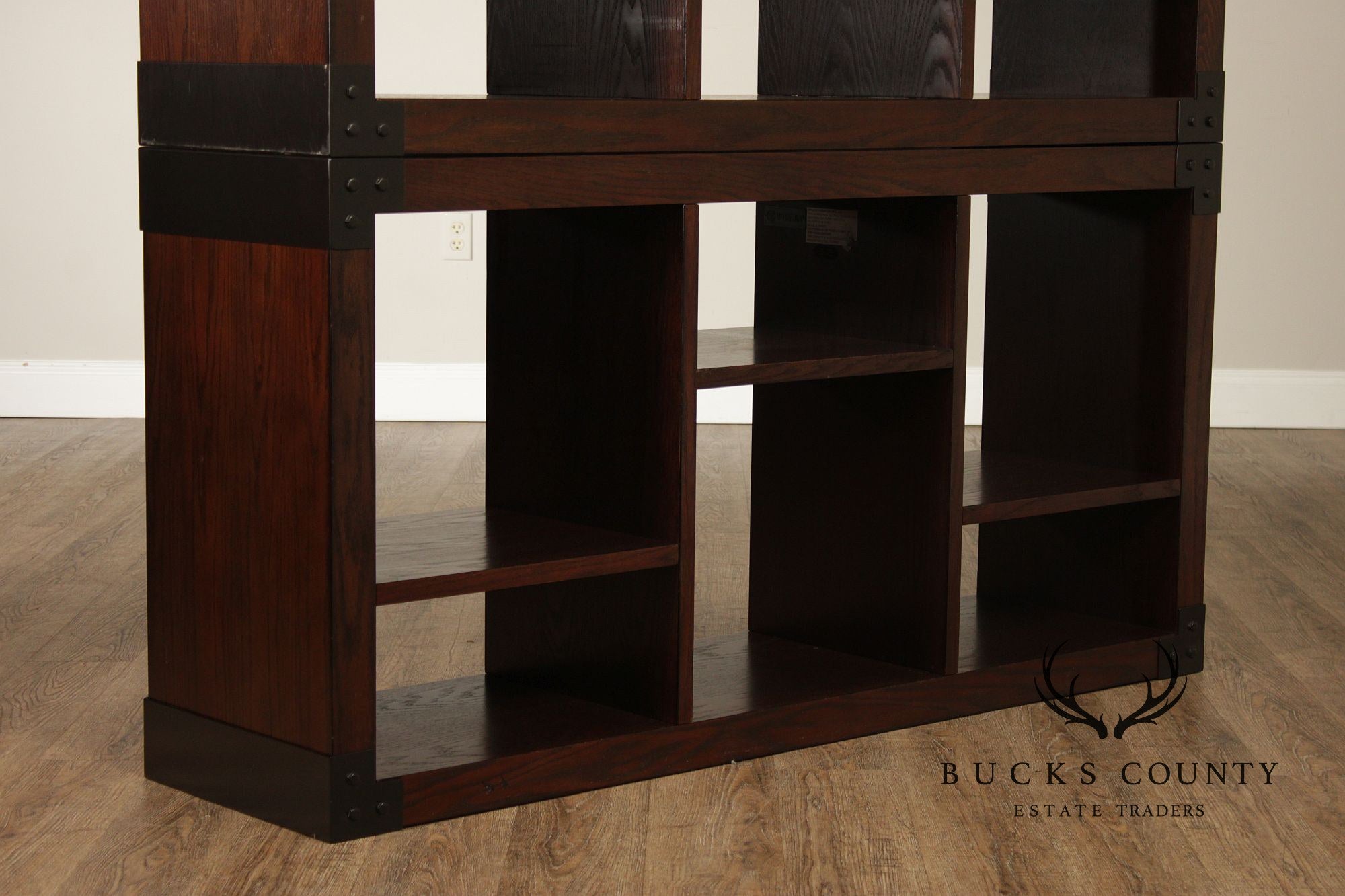 Contemporary Pair Of Open Display Bookcases In Dark Wood