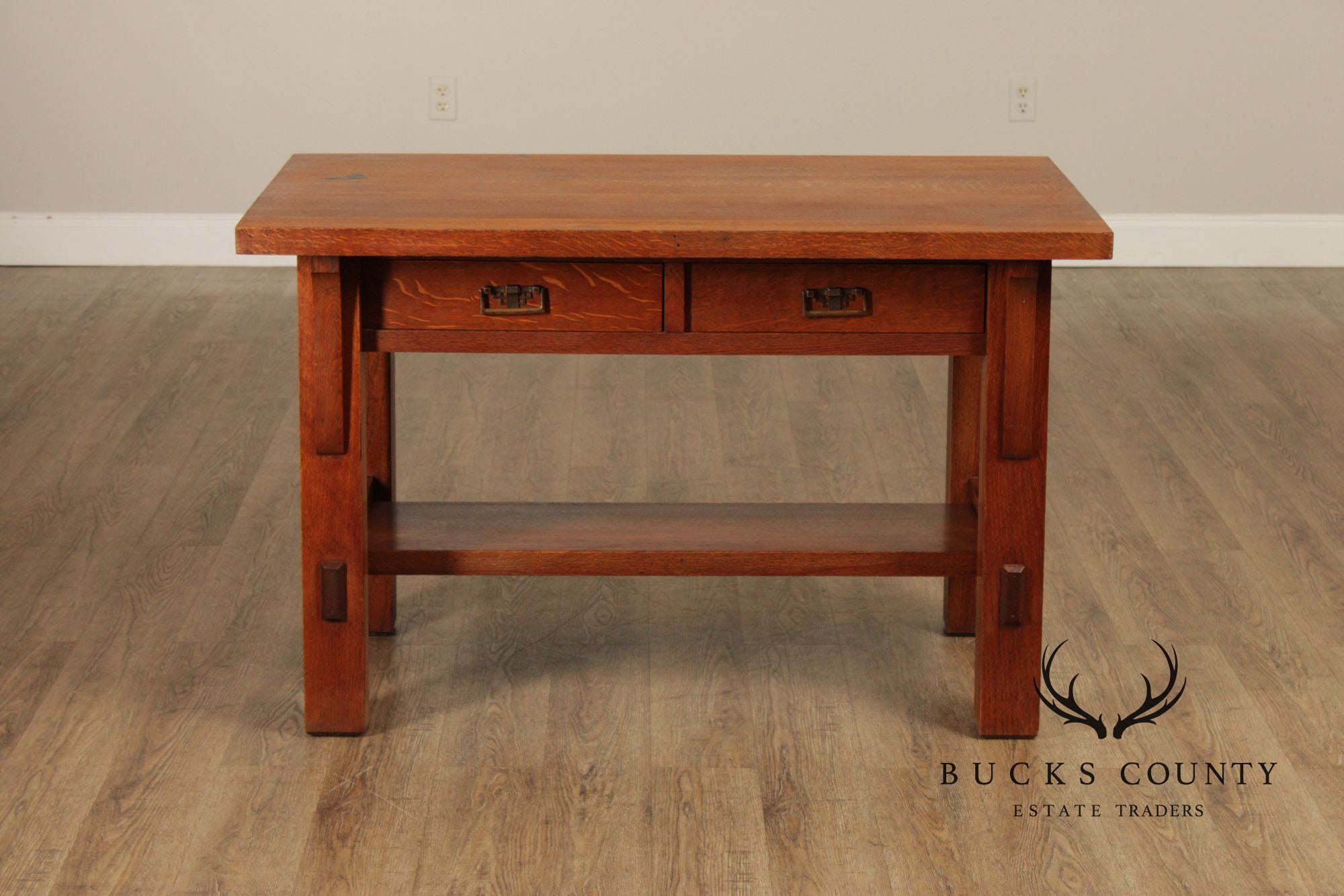 Antique Arts and Crafts Oak Library Table Writing Desk