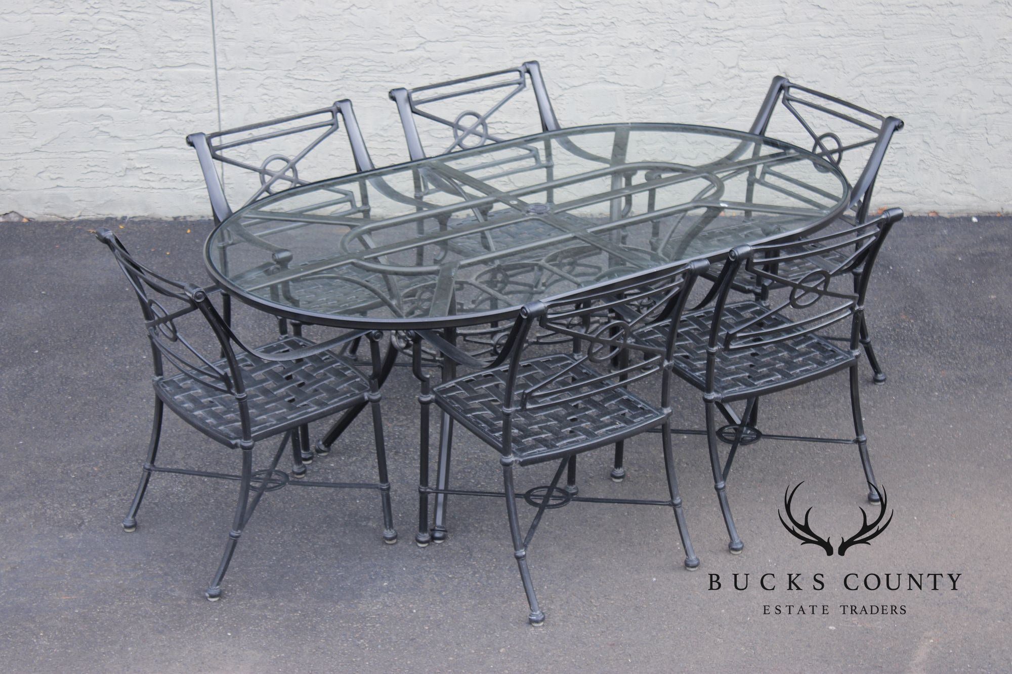 Woodard Delphi Collection Cast Aluminum Outdoor Patio Dining Table With Six Chairs Set