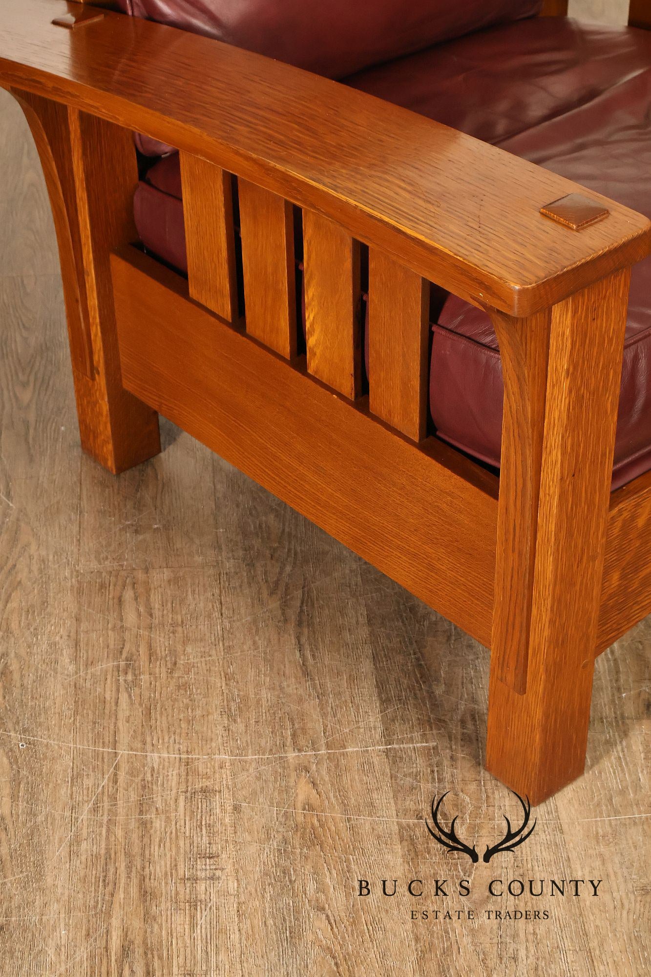 Stickley Mission Collection Oak And Leather Bow Arm Morris Chair