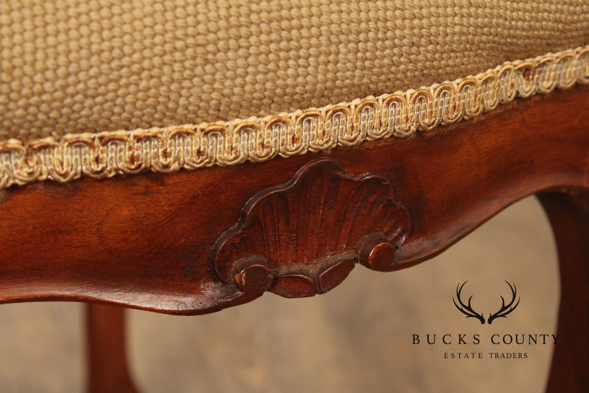 French Louis XV Style Antique Walnut Needlepoint Footstool