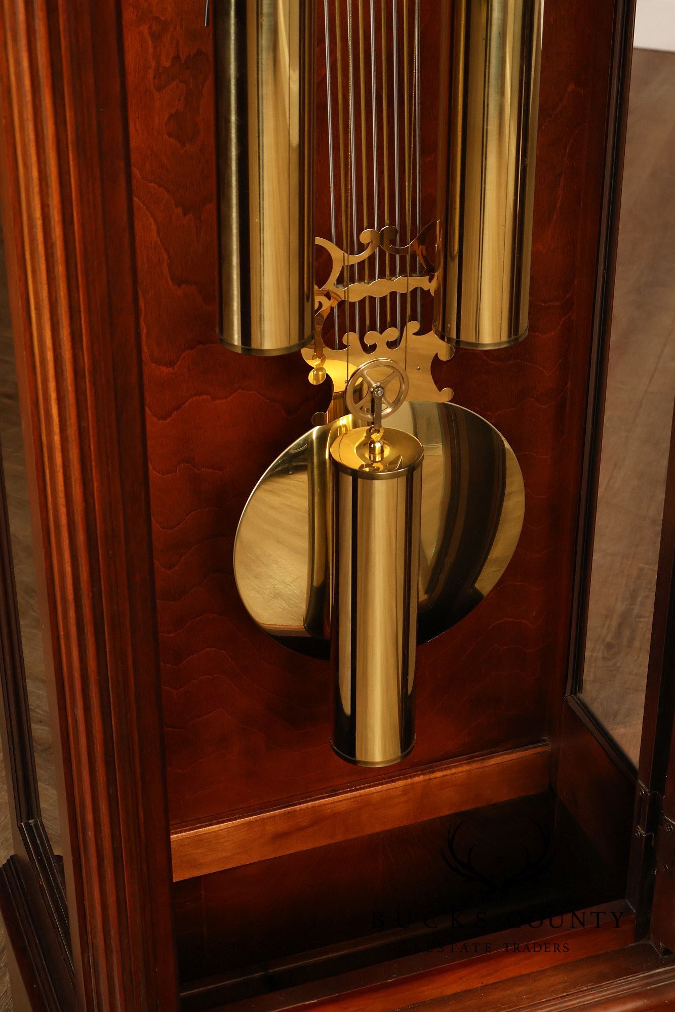 Howard Miller Mahogany Grandfather Clock With Brass Dial And Weights