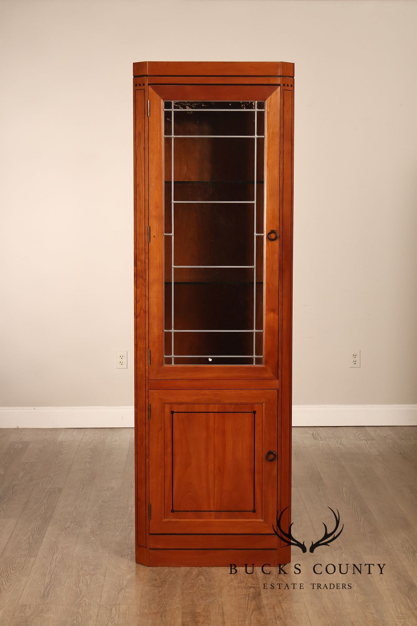 Stickley 21st Century Collection Pair Of Cherry Lighted Curio Display Cabinets