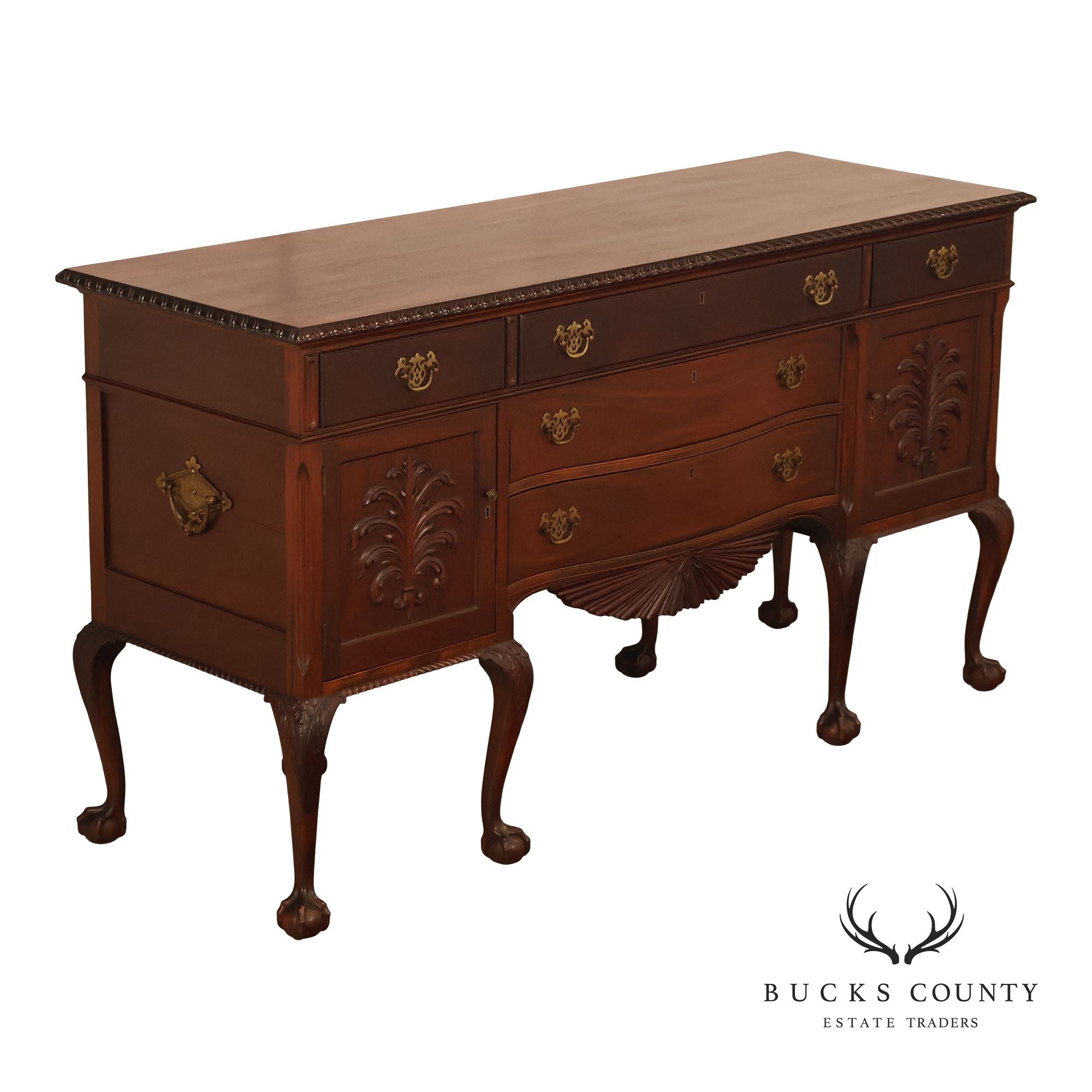 Vintage Chippendale Style Mahogany Sideboard Buffet