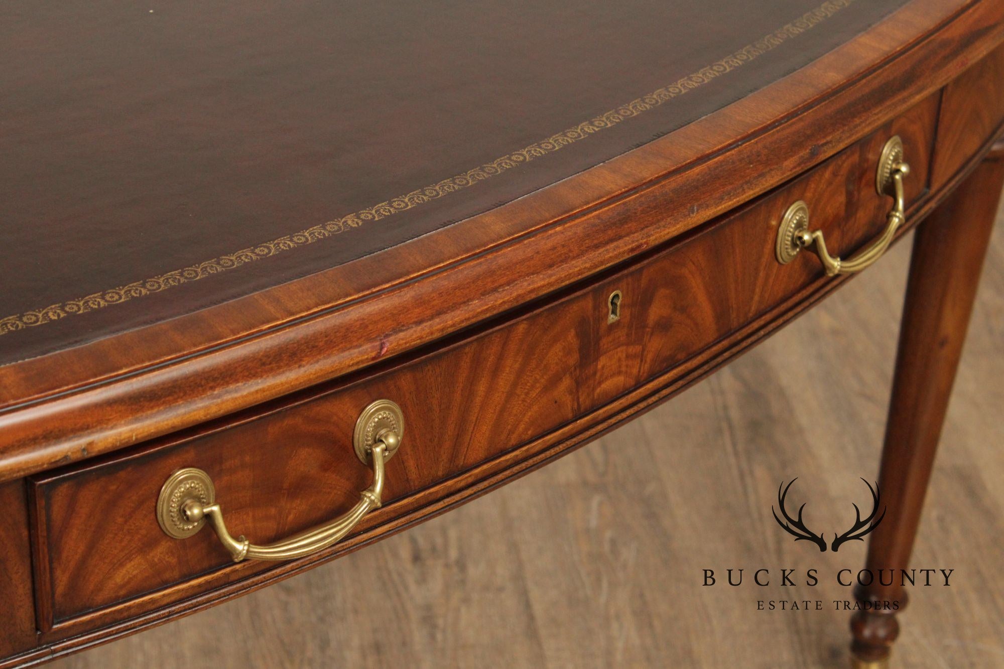 E.J. Victor Regency Style Mahogany Leather Top Oval Partners Desk Writing Table