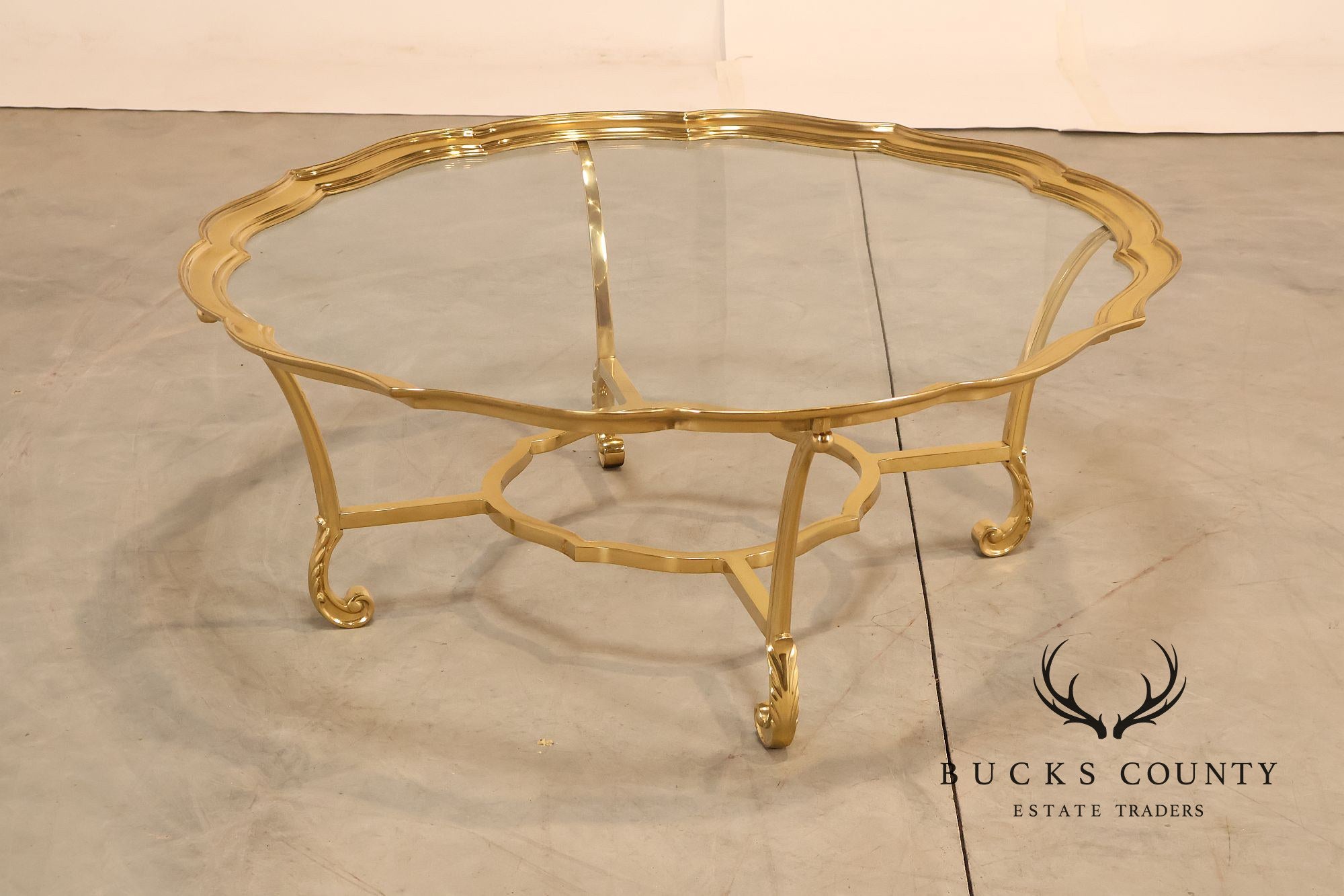 LaBarge Scalloped Brass And Glass Coffee Table