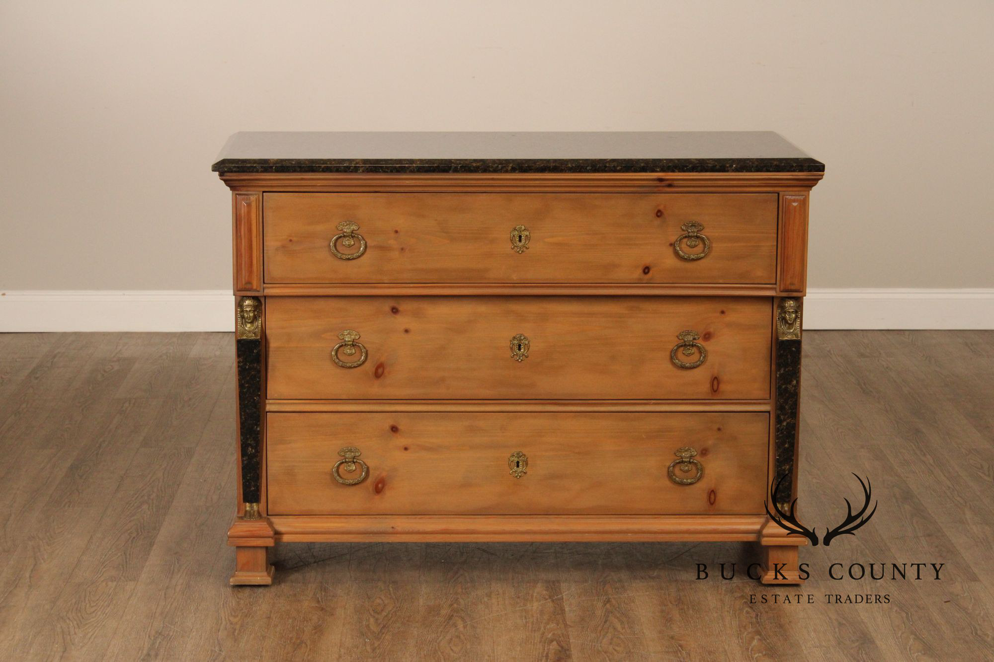 EJ Victor Egyptian Revival Marble-Top Pine Commode