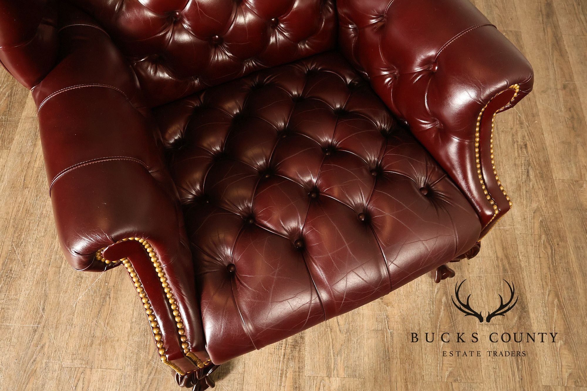 Leathercraft Chesterfield Style Tufted Oxblood Leather Wing Chair