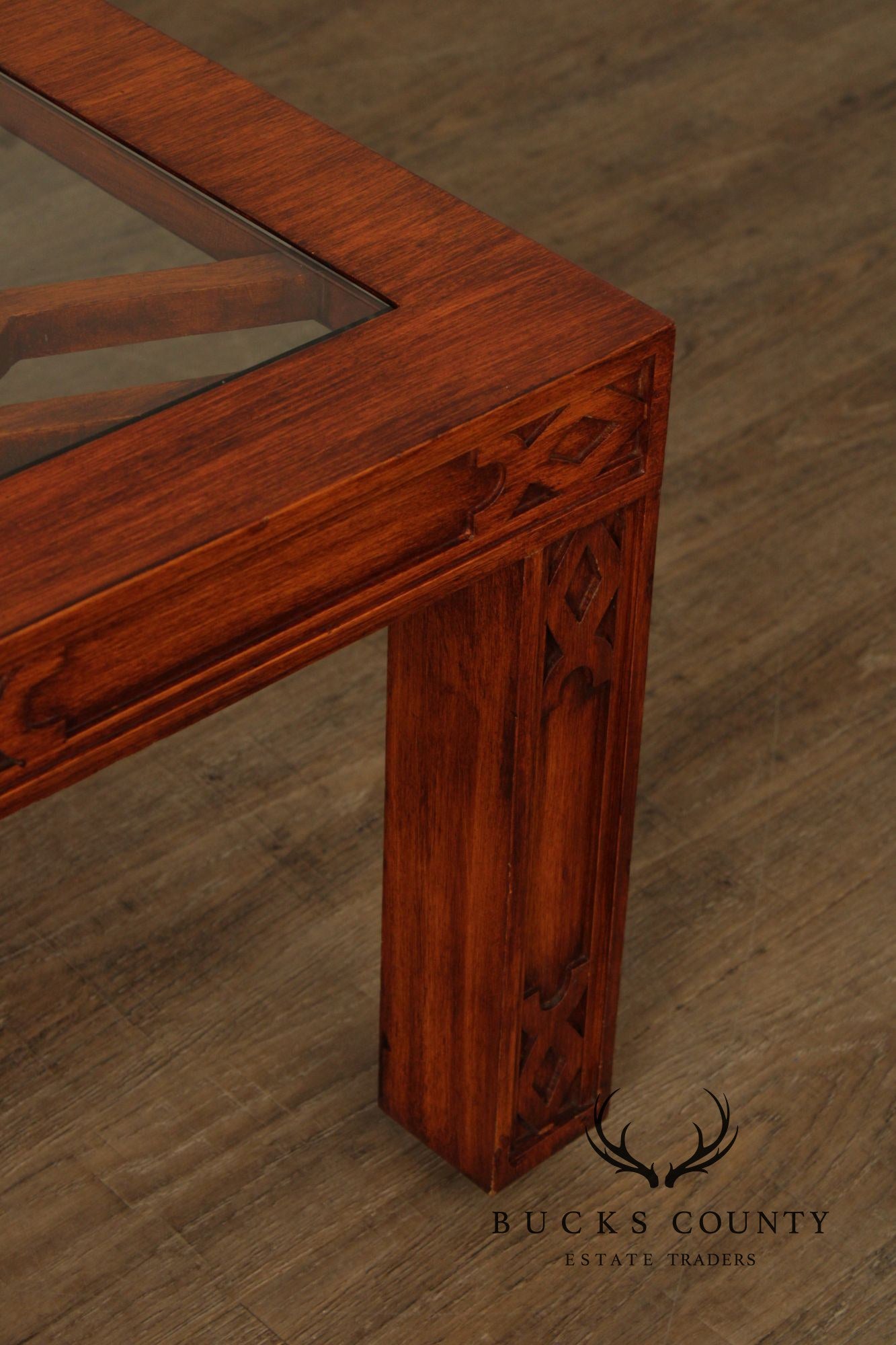 Chinese Chippendale Style Glass Top Coffee Table