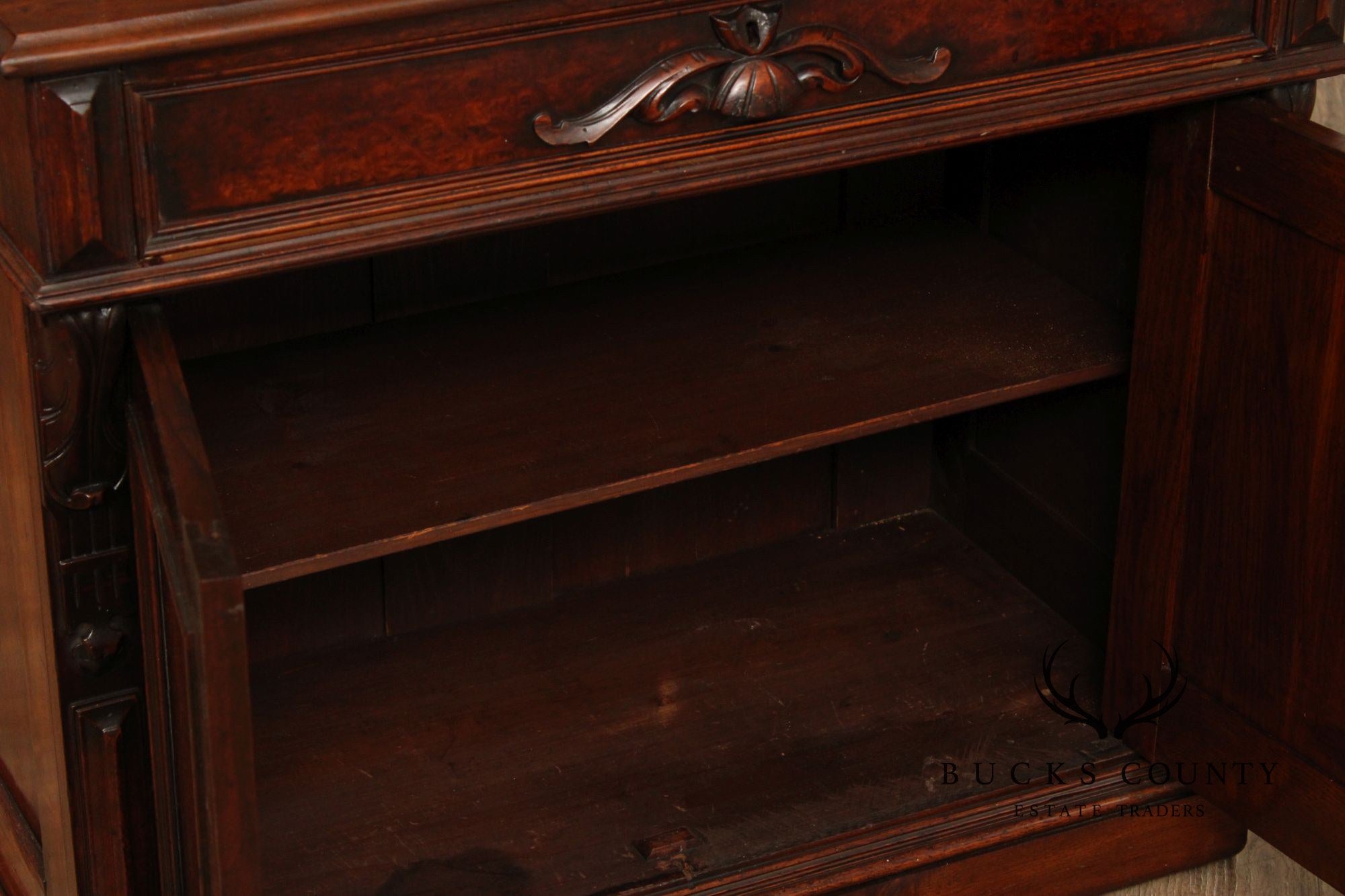 Antique Renaissance Revival Carved Walnut Drop-Front Desk