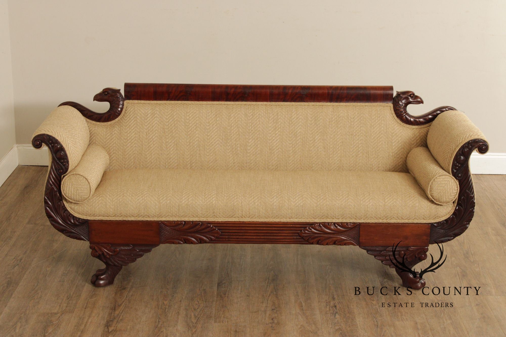 Antique American Empire Carved Mahogany Sofa