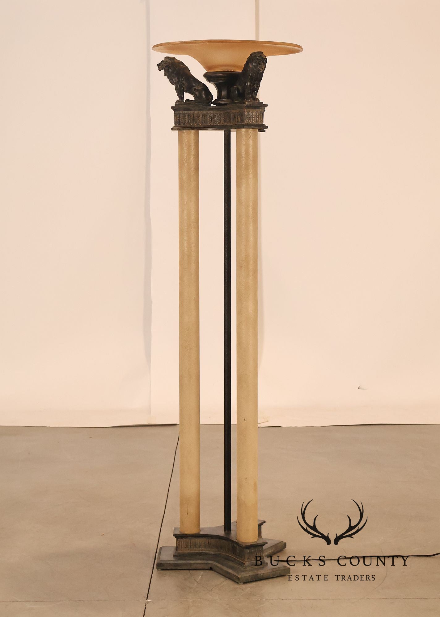 Neoclassical Style Pair Of Floor Lamps With Lion Figures