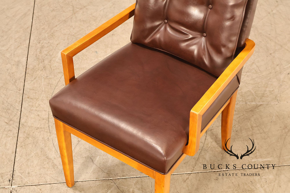 Mid Century Modern Set of Eight Walnut and Leather Dining Chairs