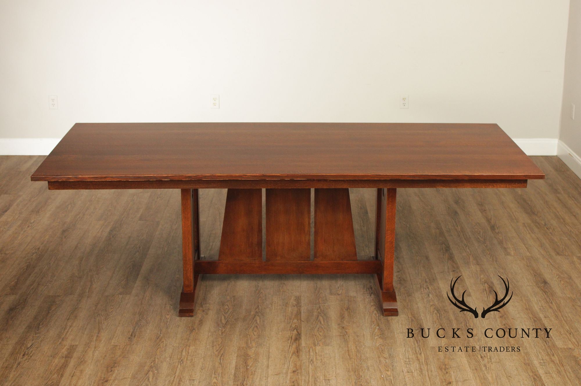 Custom Quality Mission Style Oak Trestle Dining Table