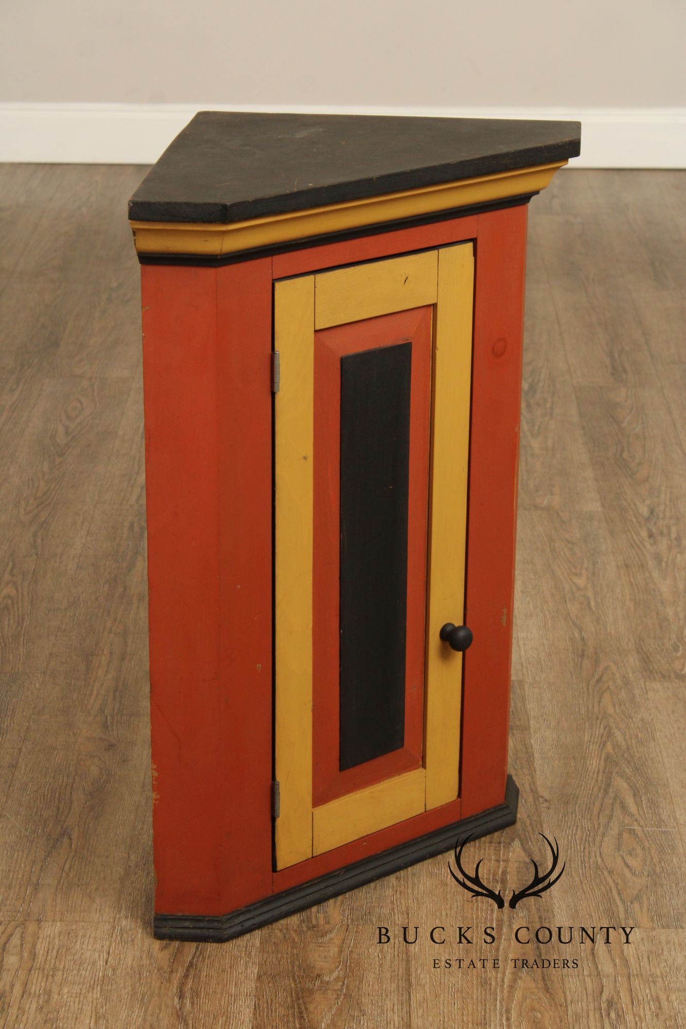 Pair Of Handcrafted Folk Art Painted Pine Corner Cabinets