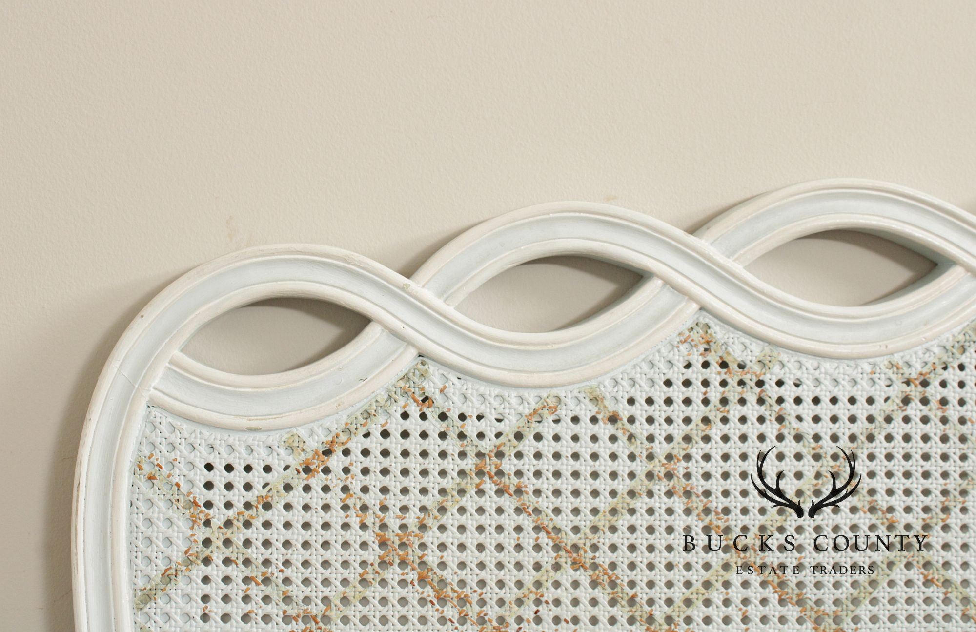 French Provincial Style Queen Size Painted Caned Headboard