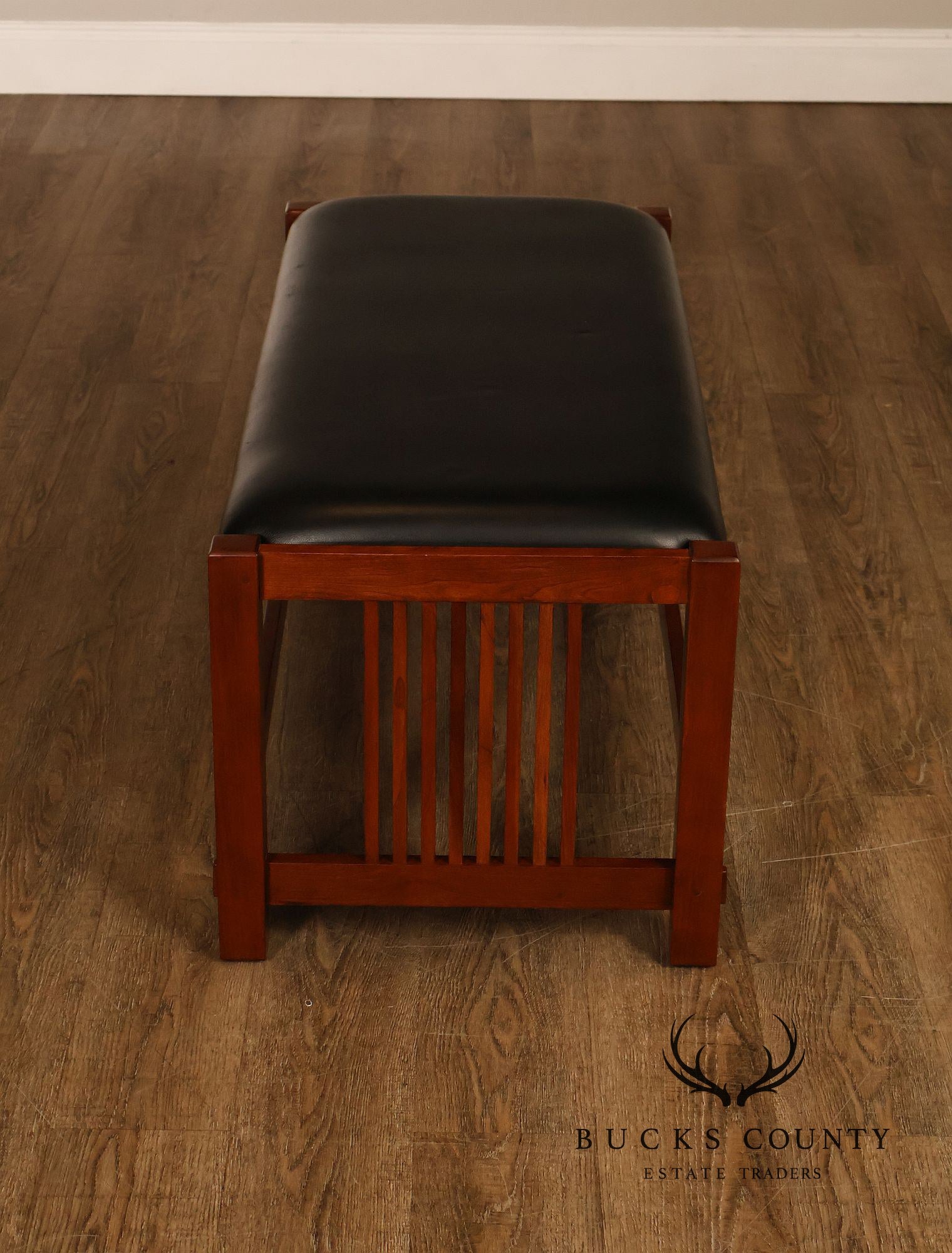 Stickley Mission Collection Leather and Cherry Spindle Bench