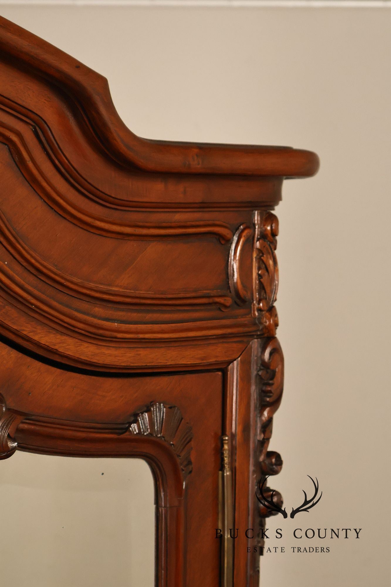 French Louis XV Style Antique Carved Mahogany Mirrored Armoire