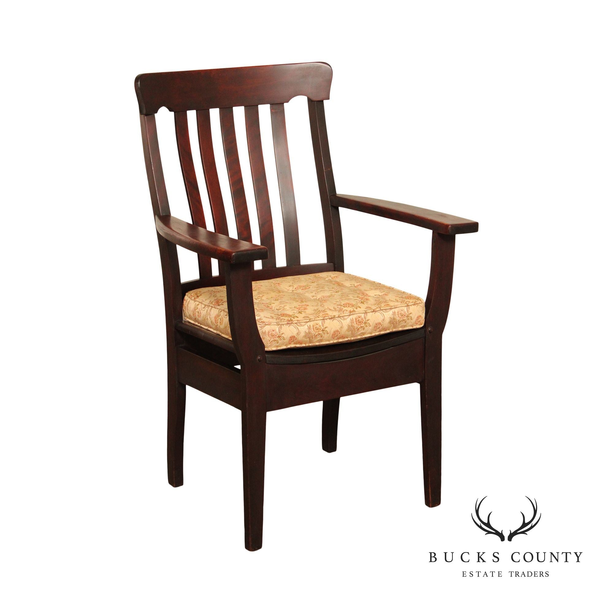 Vintage Arts and Crafts Slat Back Mahogany Armchair